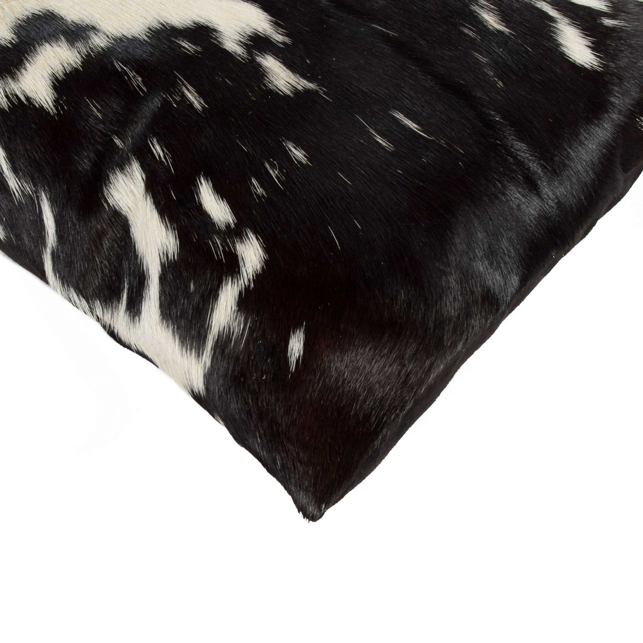 Set of Two 12" X 20" Black Cowhide Throw Pillow