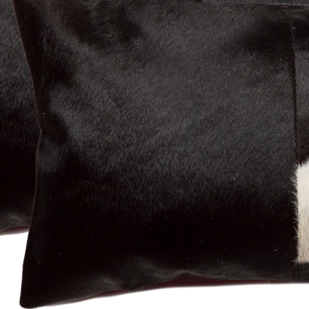 Set of Two 12" X 20" Black Cowhide Throw Pillow