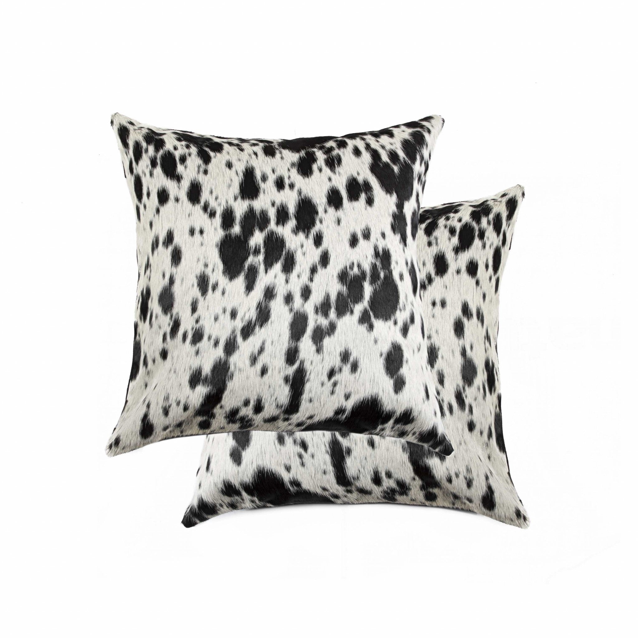 Set of Two 12" X 20" Black Cowhide Throw Pillow