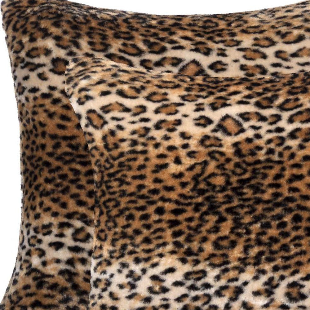 Set of Two 18" Black and Orange Faux Fur Throw Pillow