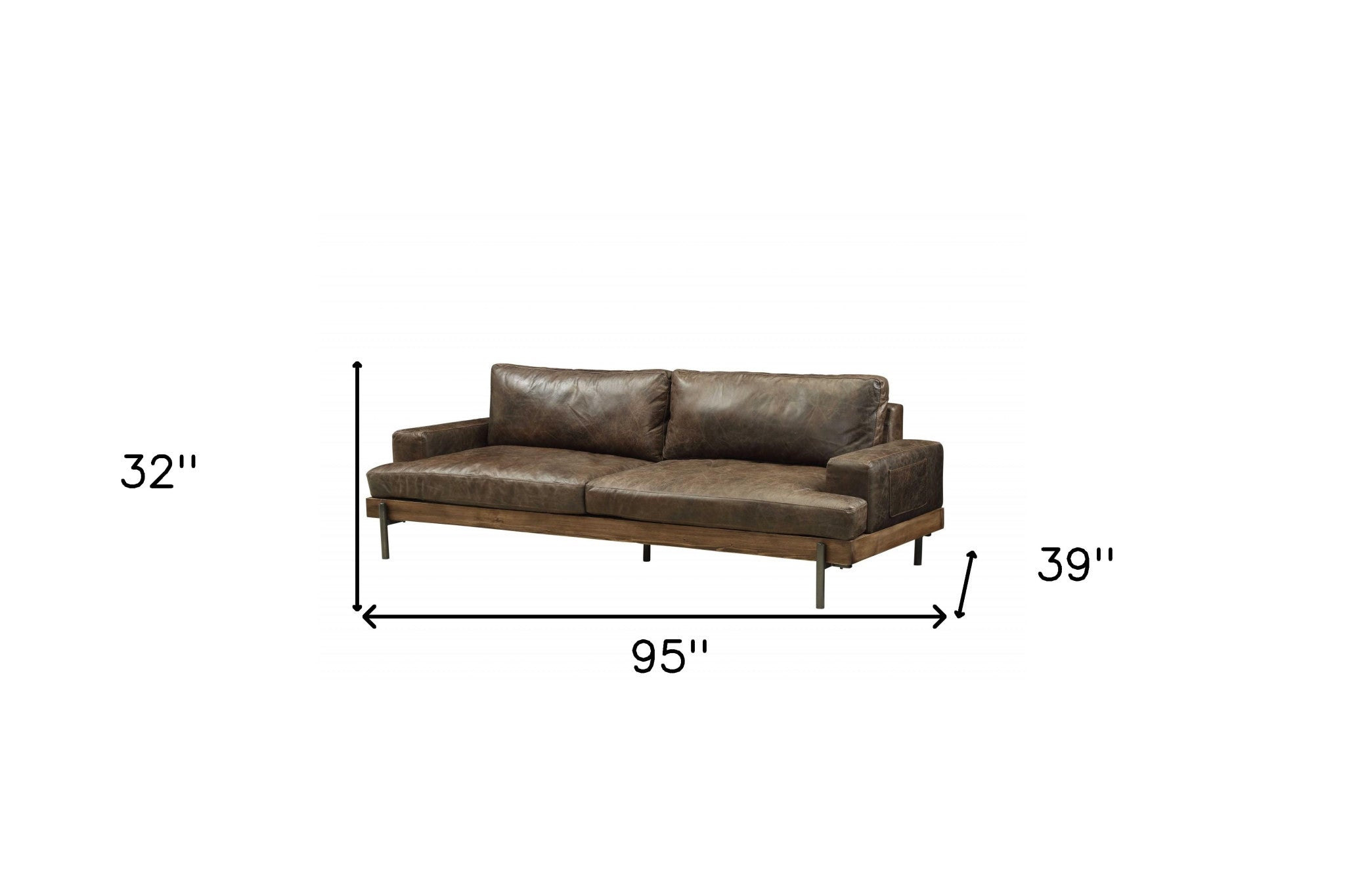 95" Chocolate Top Grain Leather and Dark Brown No Pattern and Not Solid Color Sofa