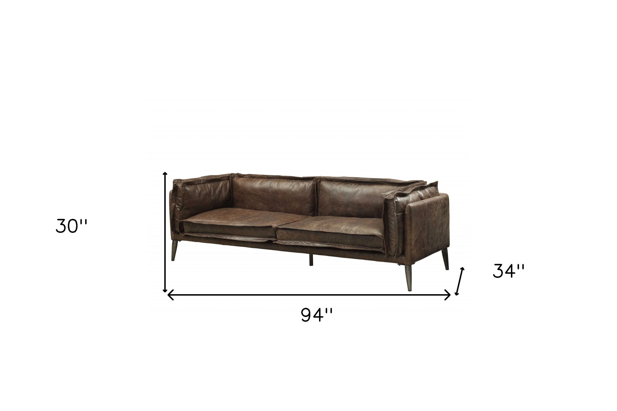 94" Chocolate Top Grain Leather and Dark Brown No Pattern and Not Solid Color Sofa