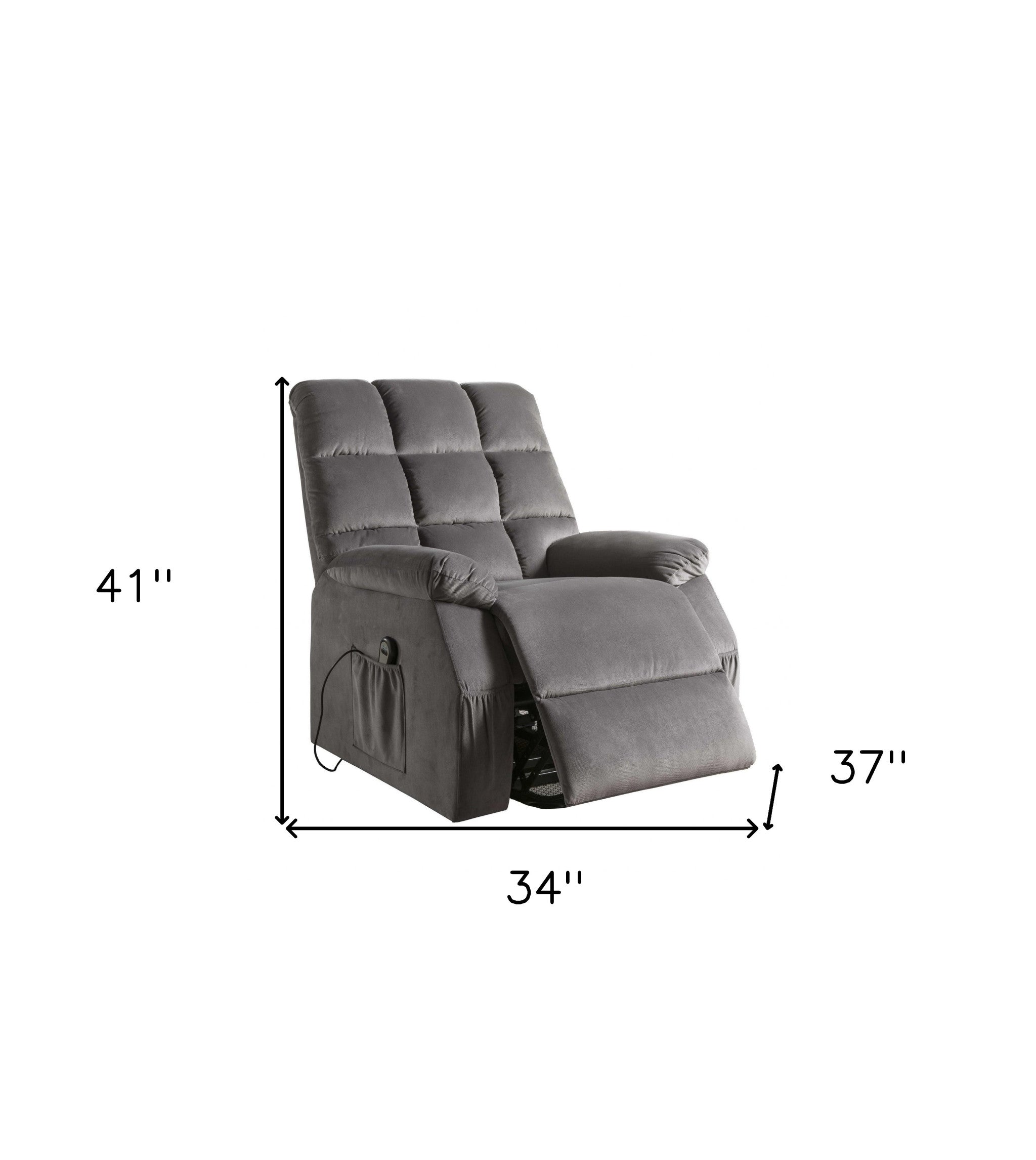 34" Gray Velvet Power Heated Massage Recliner