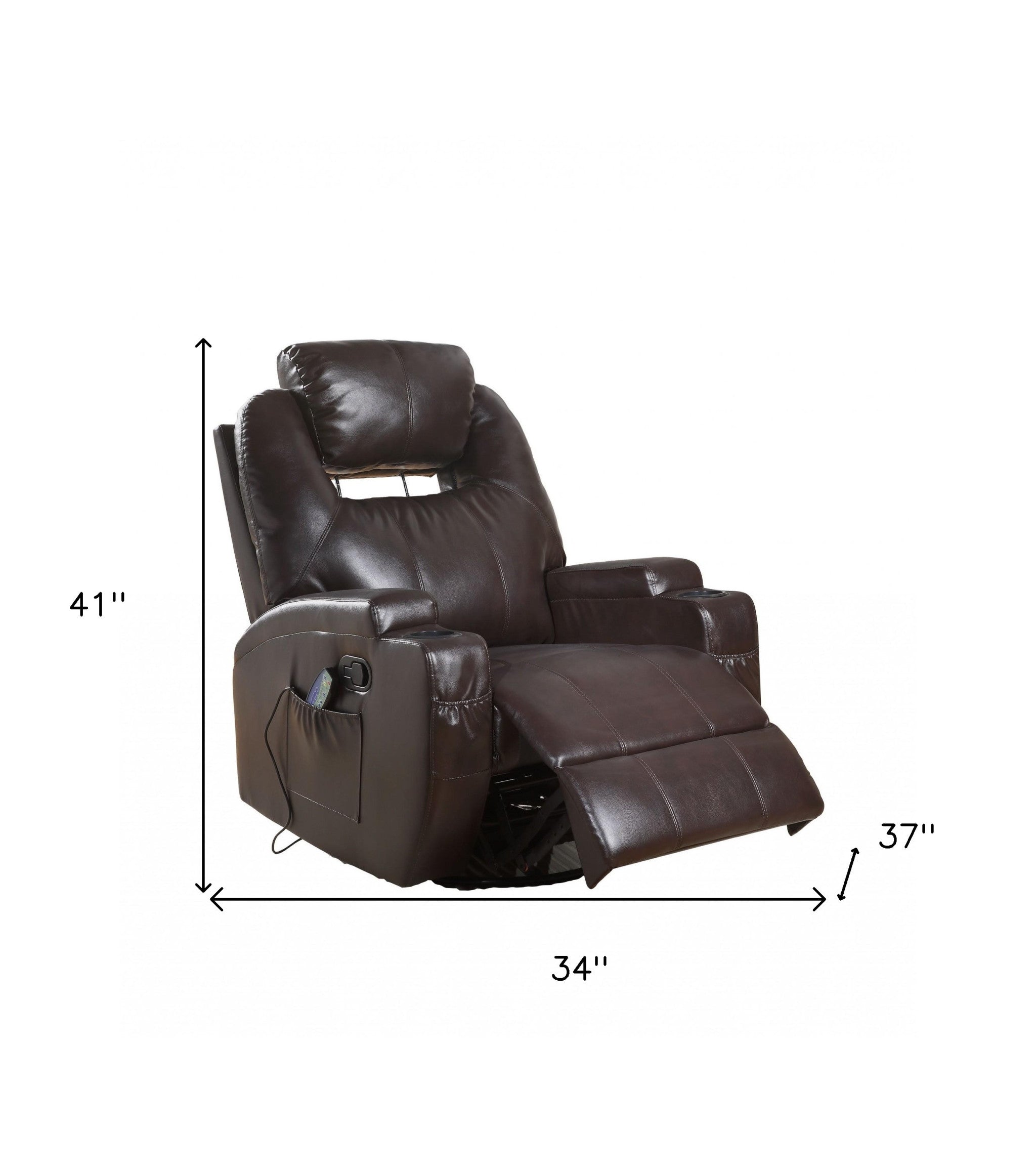 34" Brown Faux Leather Heated Massage Home Theater Recliner