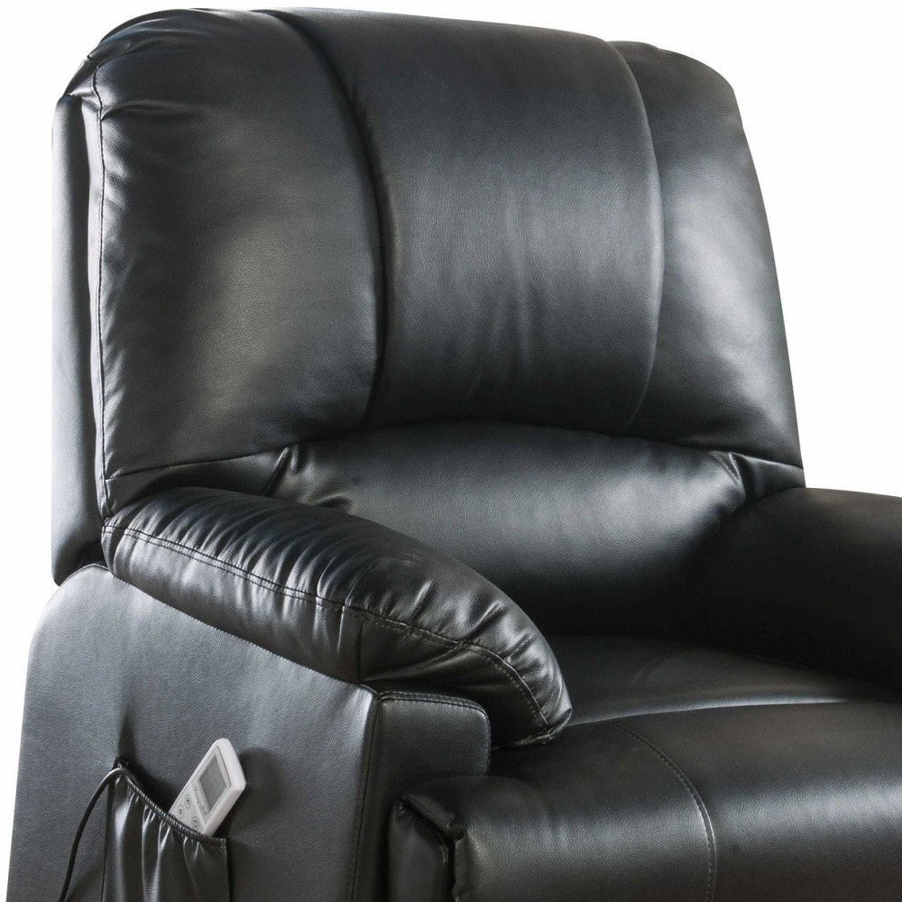 34" Black Faux Leather Power Massage Lift Assist Recliner