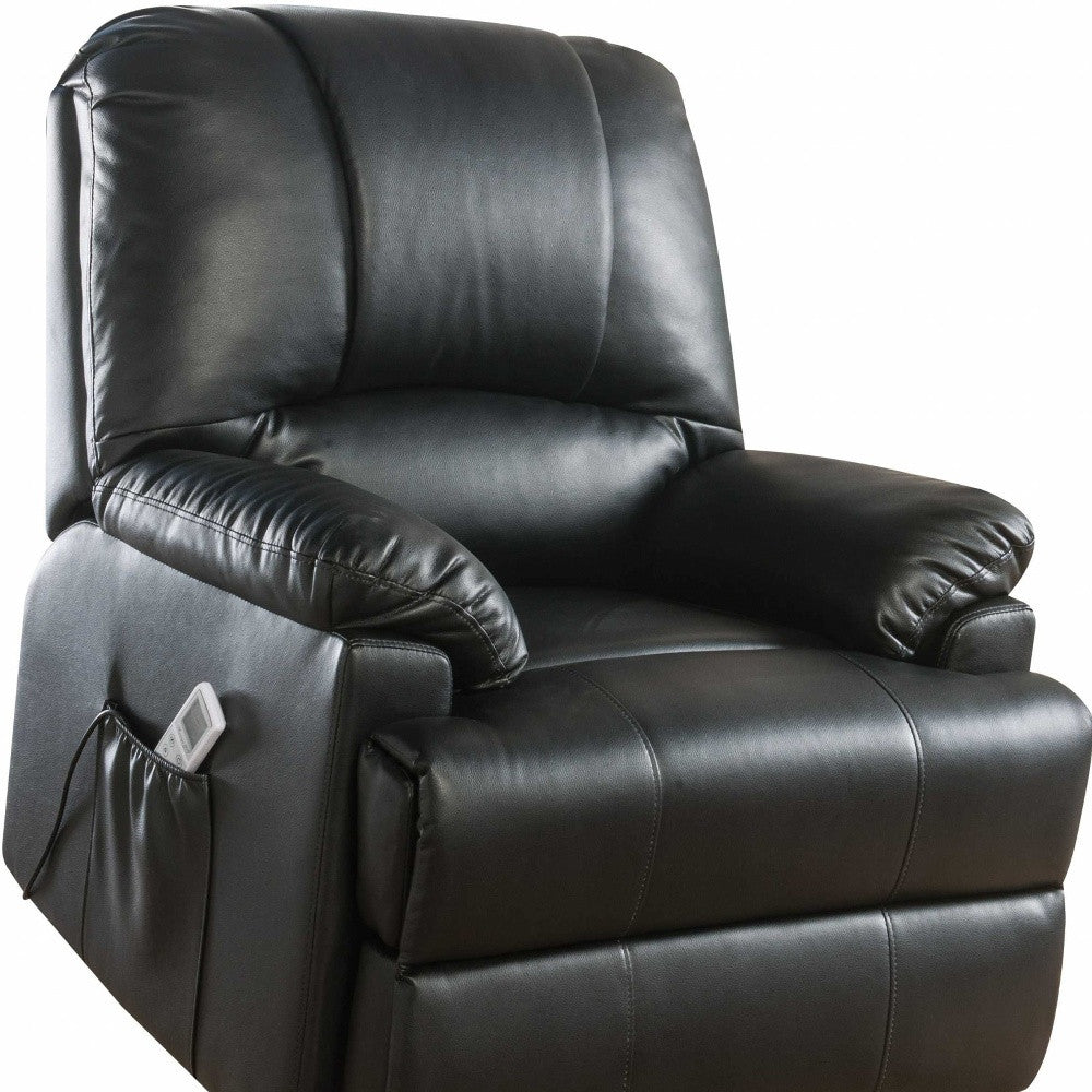 34" Black Faux Leather Power Massage Lift Assist Recliner