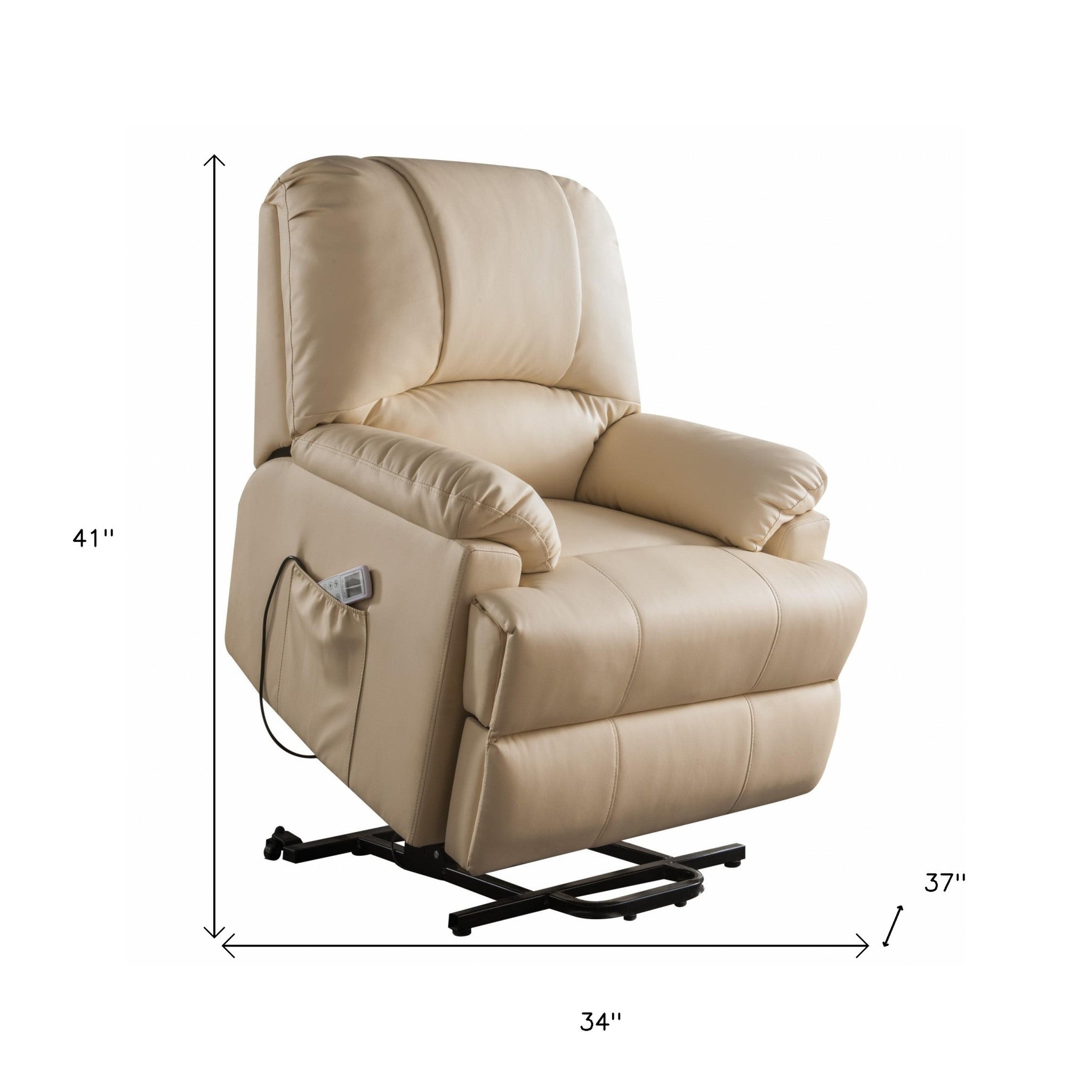 34" Beige Faux Leather Power Massage Lift Assist Recliner