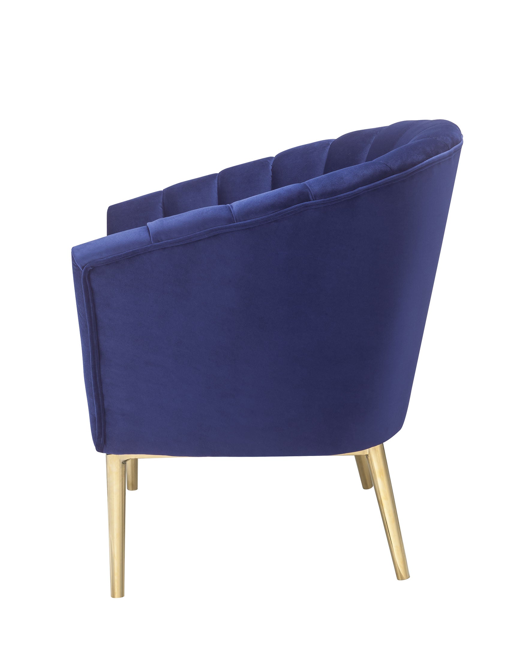 32" Blue And Copper Velvet Tufted Barrel Chair