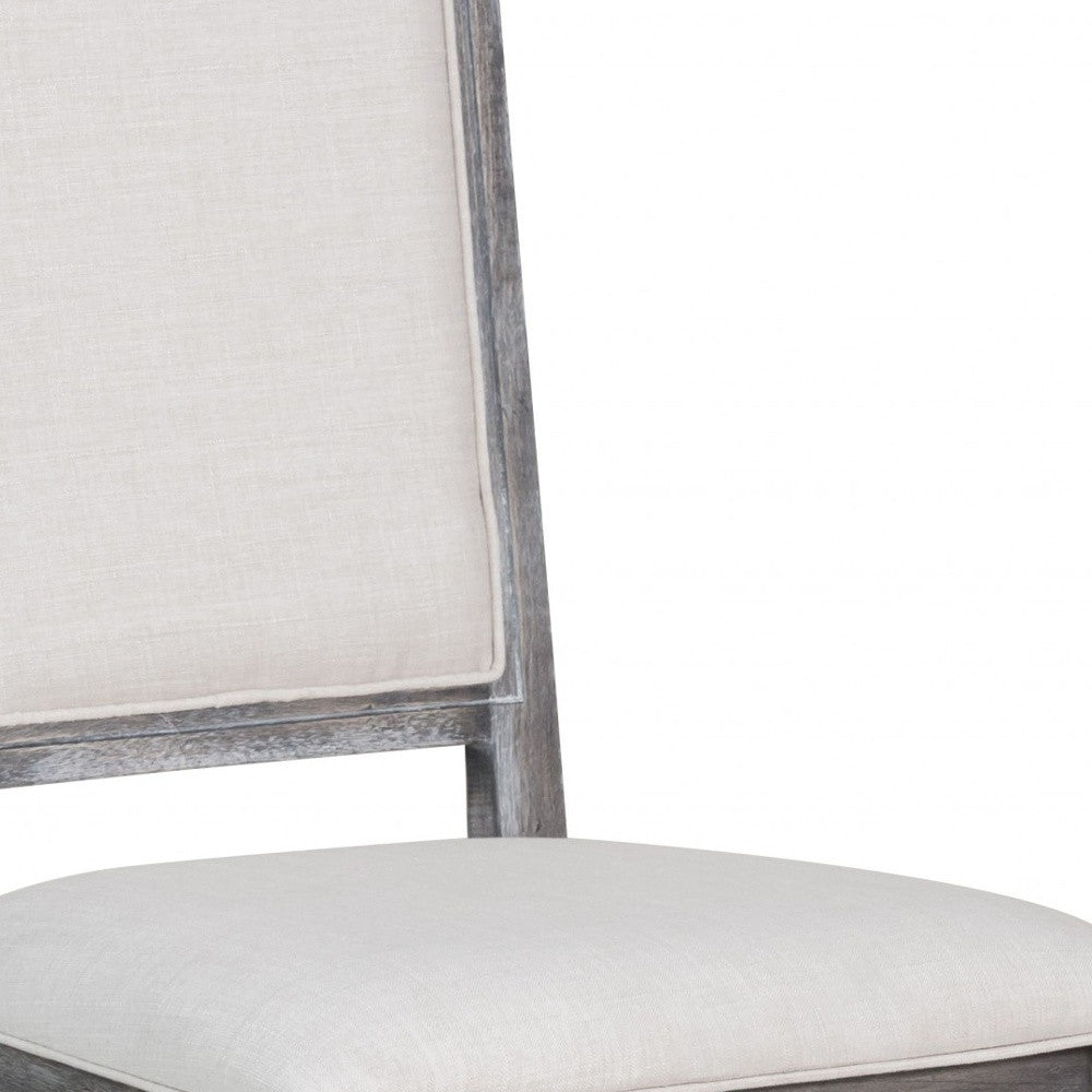 Set of Two Cream And Gray Upholstered Linen Dining Side Chairs