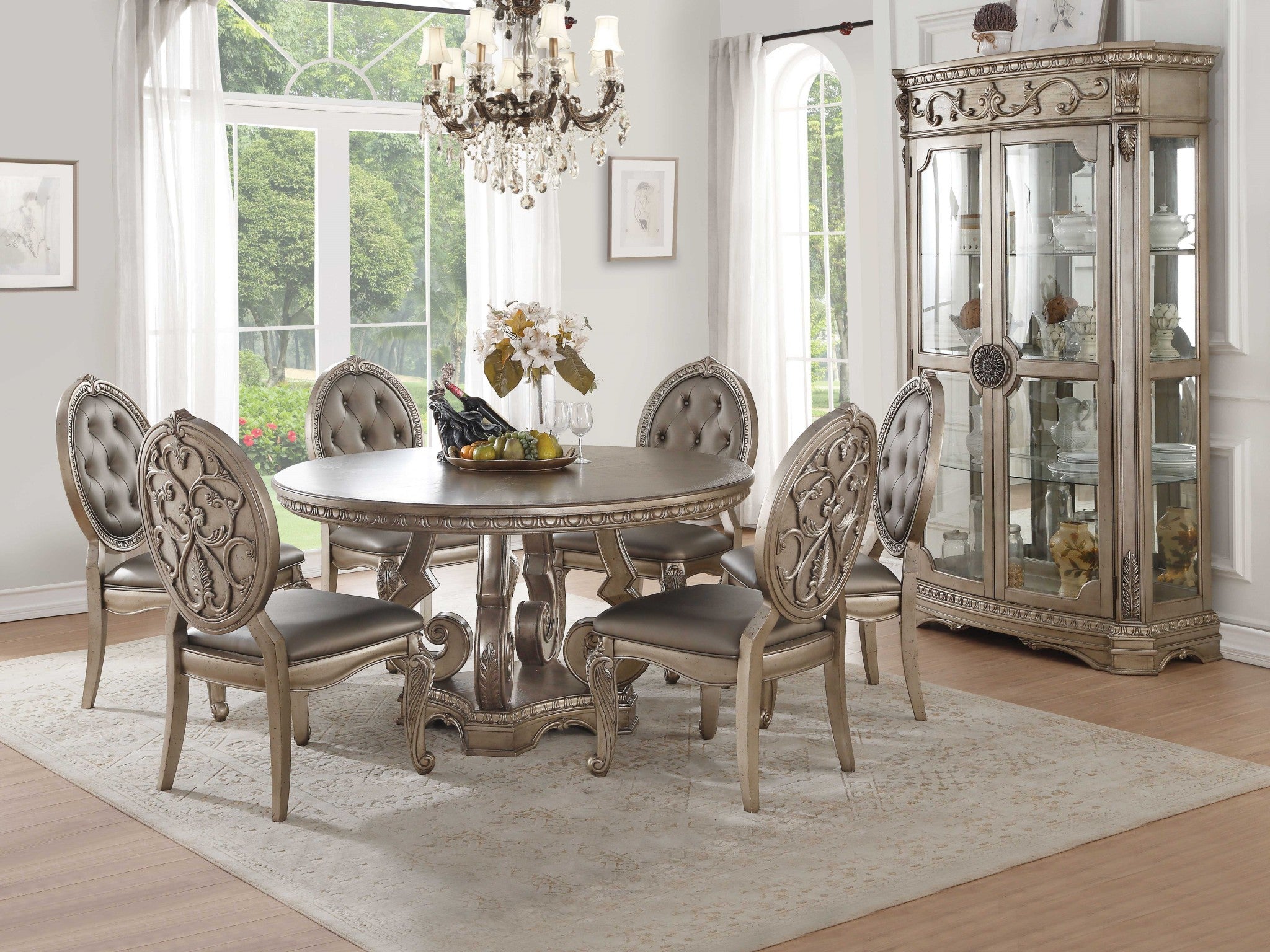 60" Champagne Solid Wood Dining Table