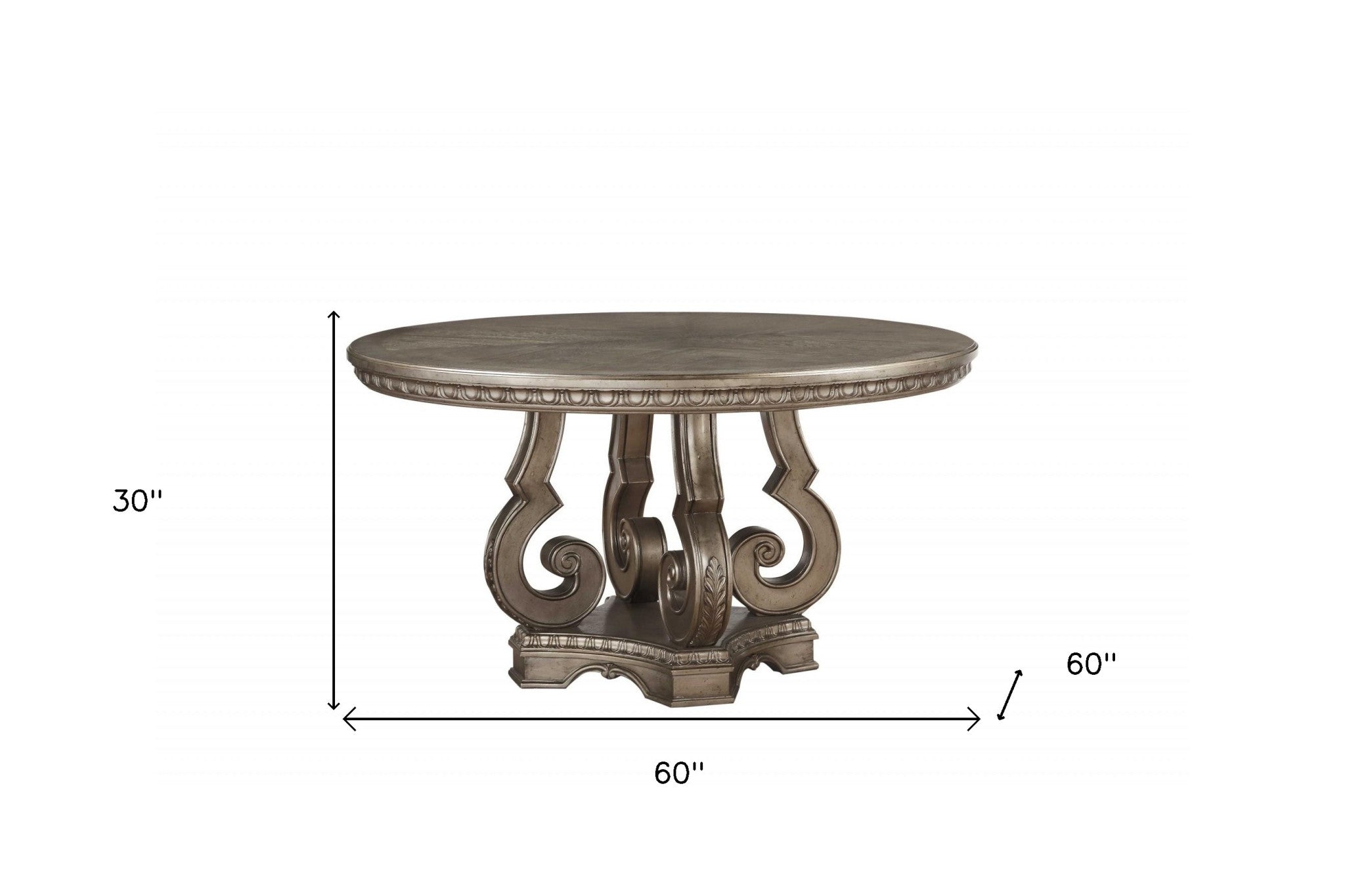 60" Champagne Rounded Solid Wood Pedestal Base Dining Table