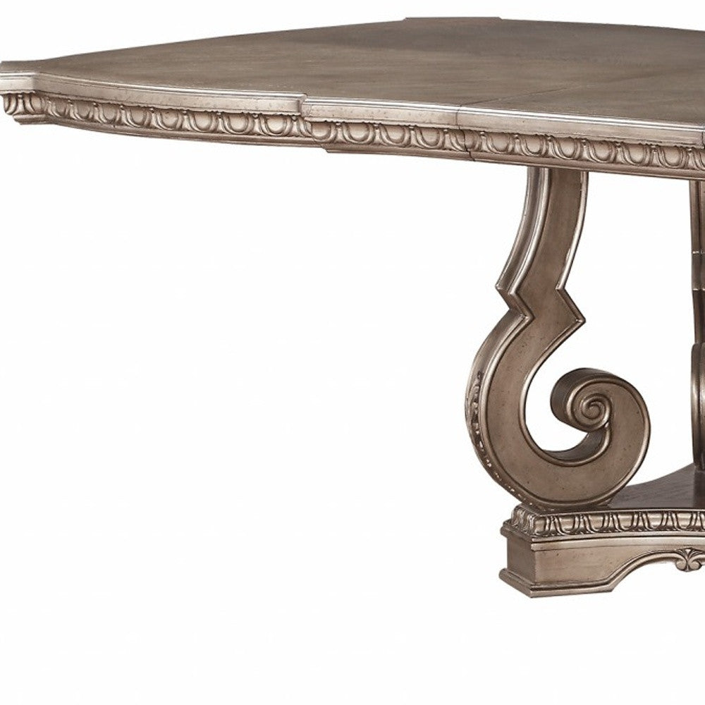 60" Champagne Rounded Solid Wood Pedestal Base Dining Table