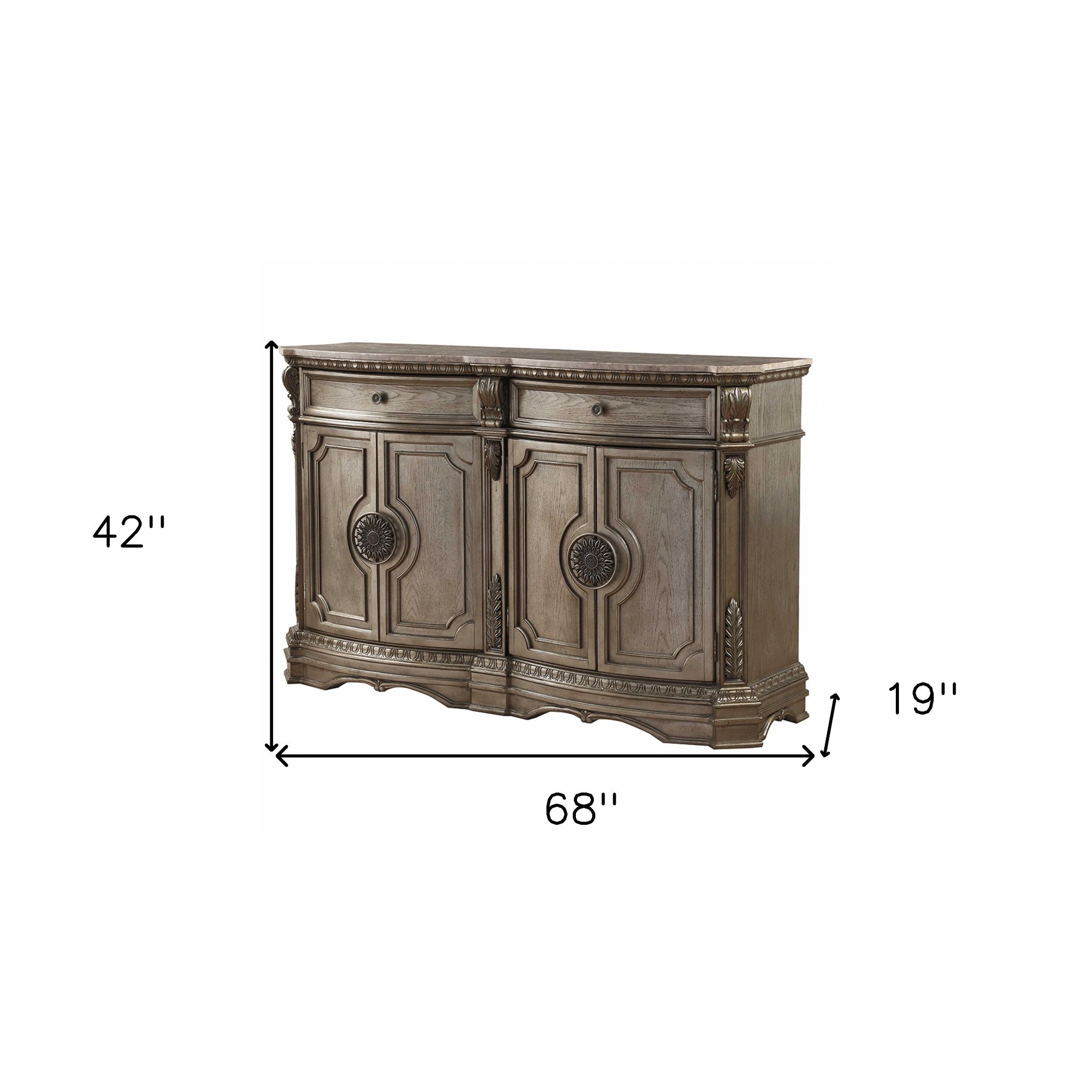 68" Champagne Solid Wood Two Drawer Sideboard