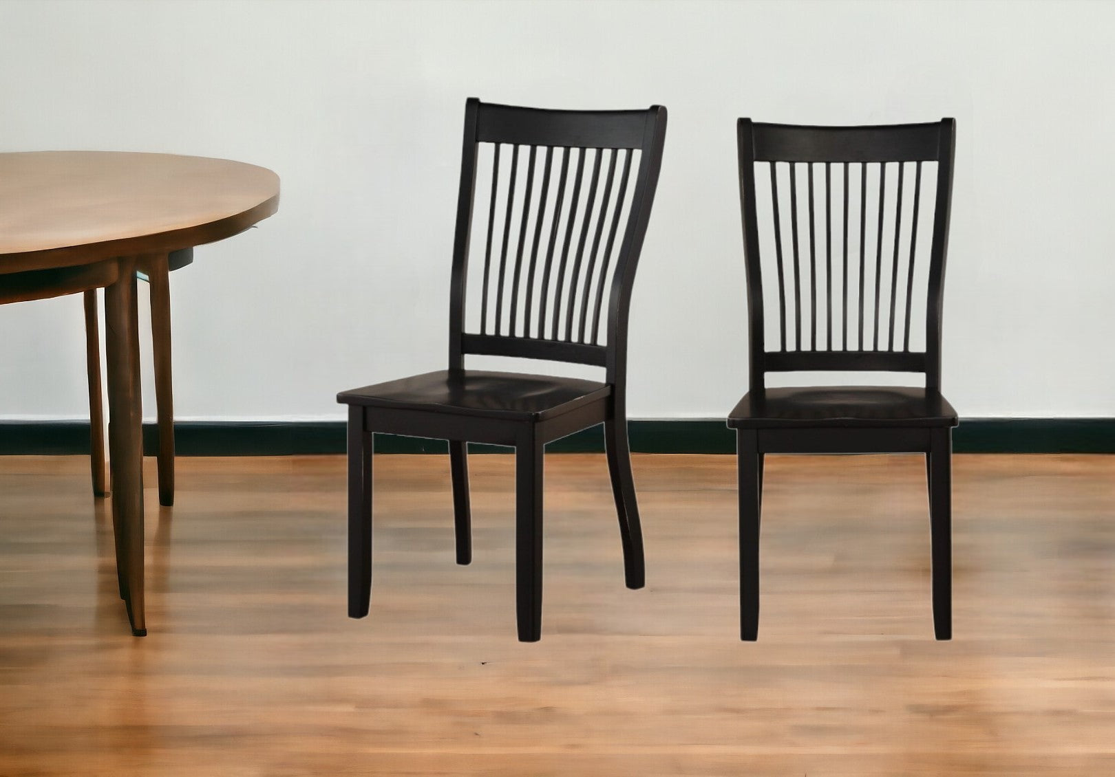 Set of Two Black Wood Windsor Back Dining Side Chairs