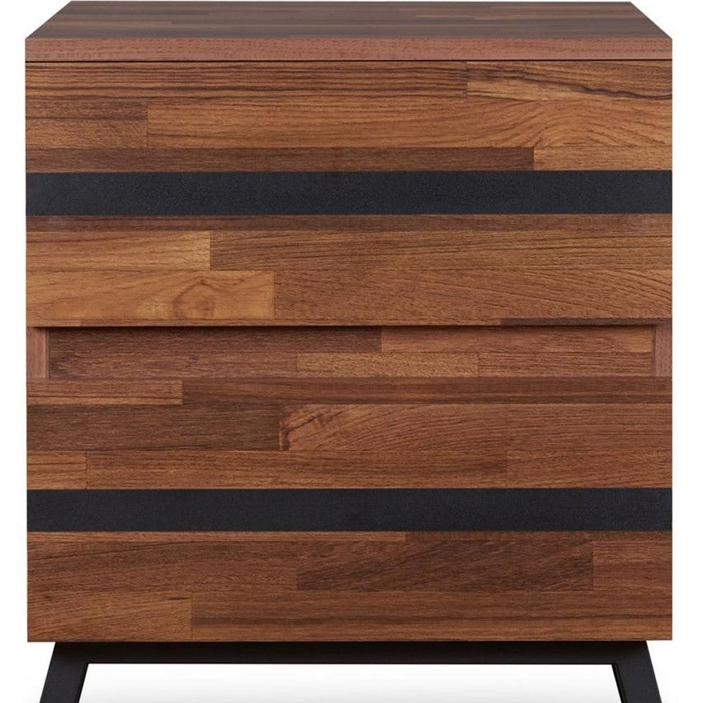 23" Black And Brown End Table With Two Drawers