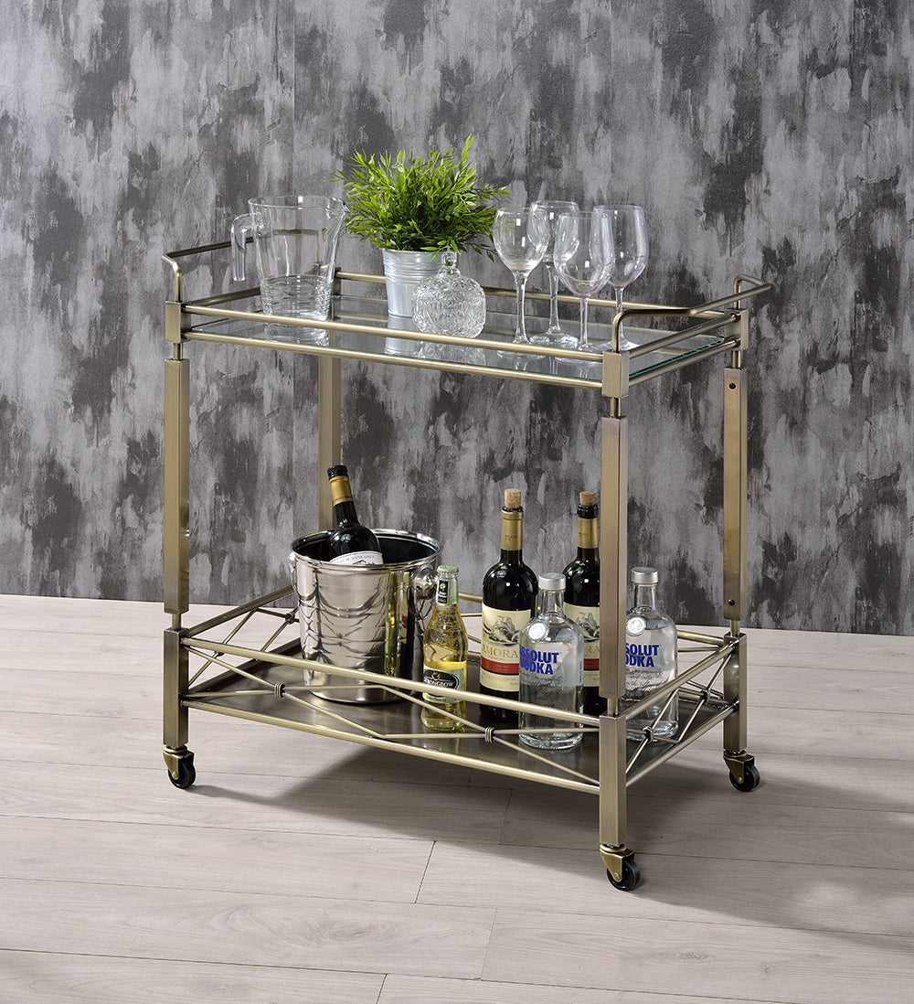 34" X 20" X 35" Antique Brass Metal Serving Cart