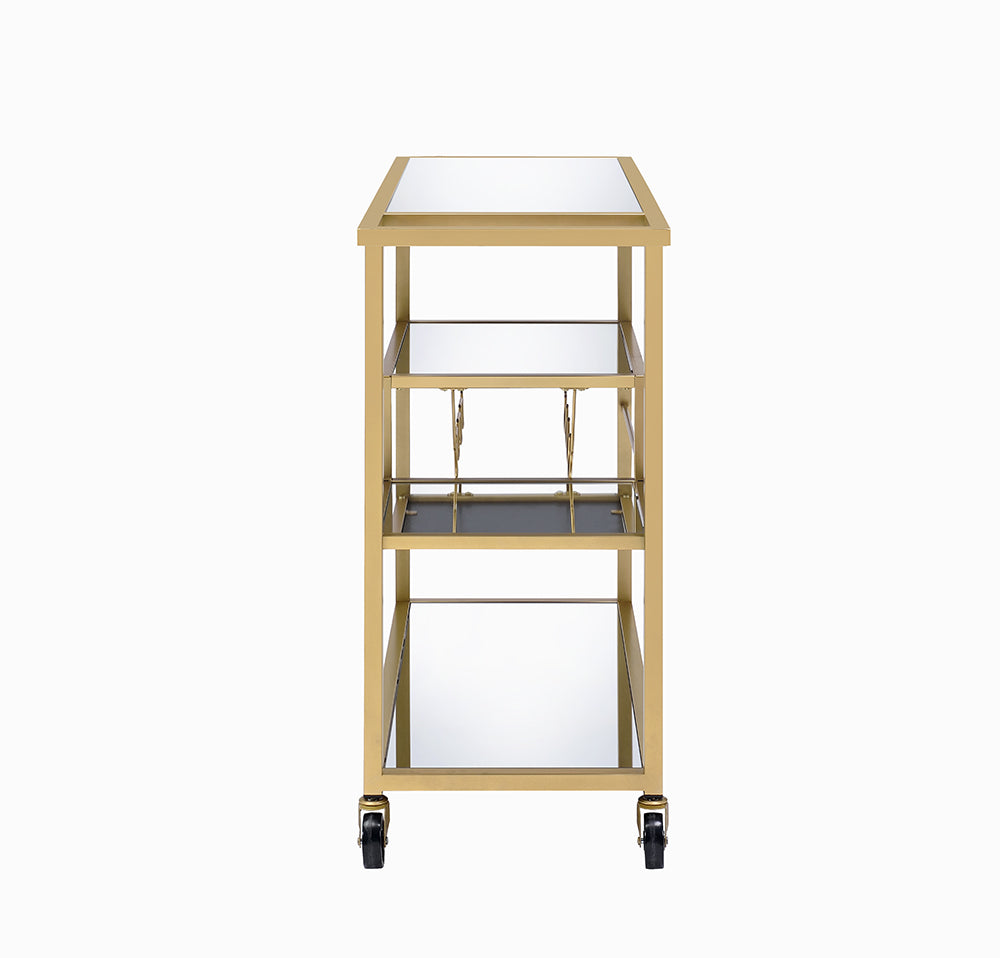 40" X 16" X 37" Gold And Clear Glass Serving Cart