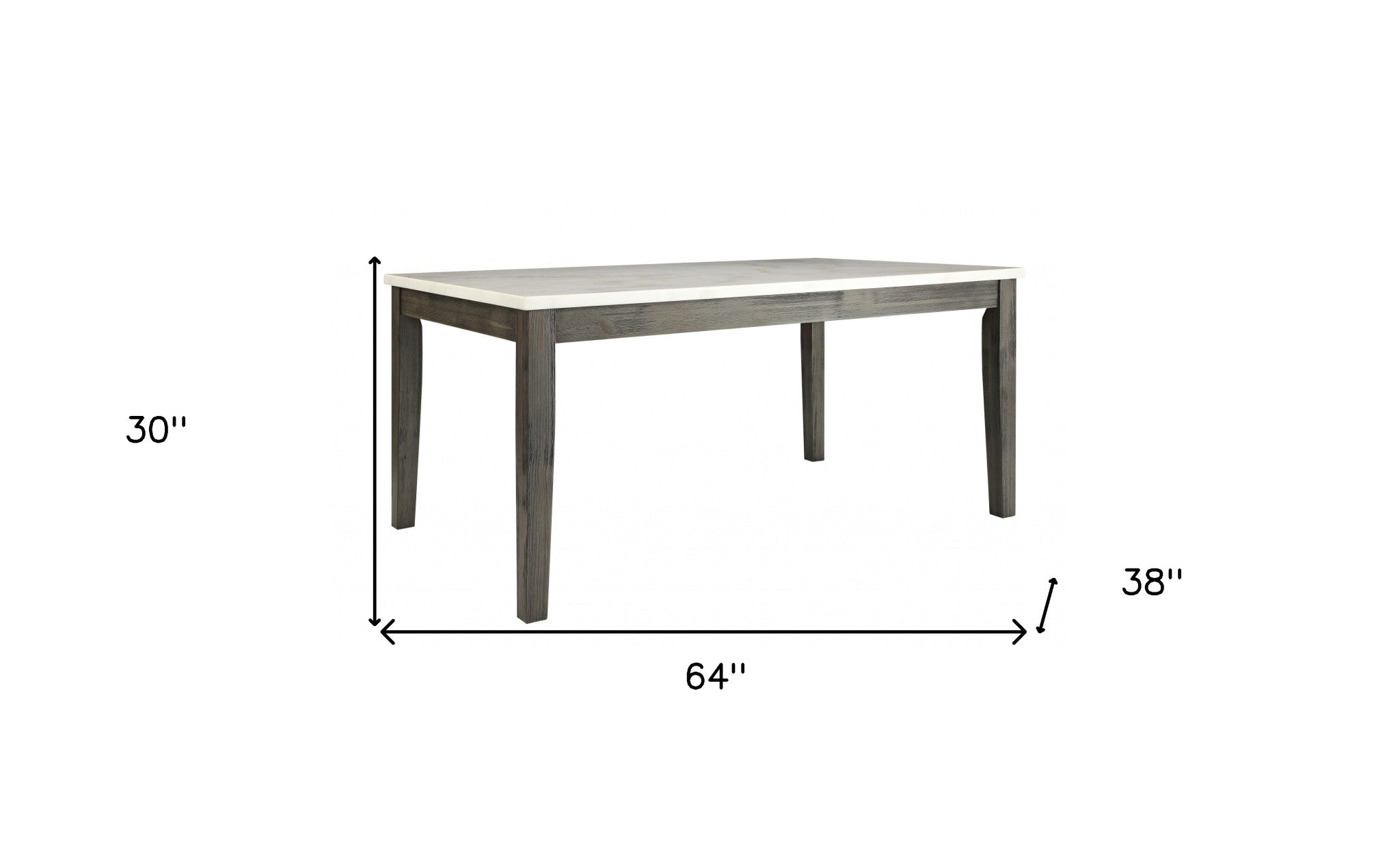 64" White And Gray Marble And Solid Wood Dining Table