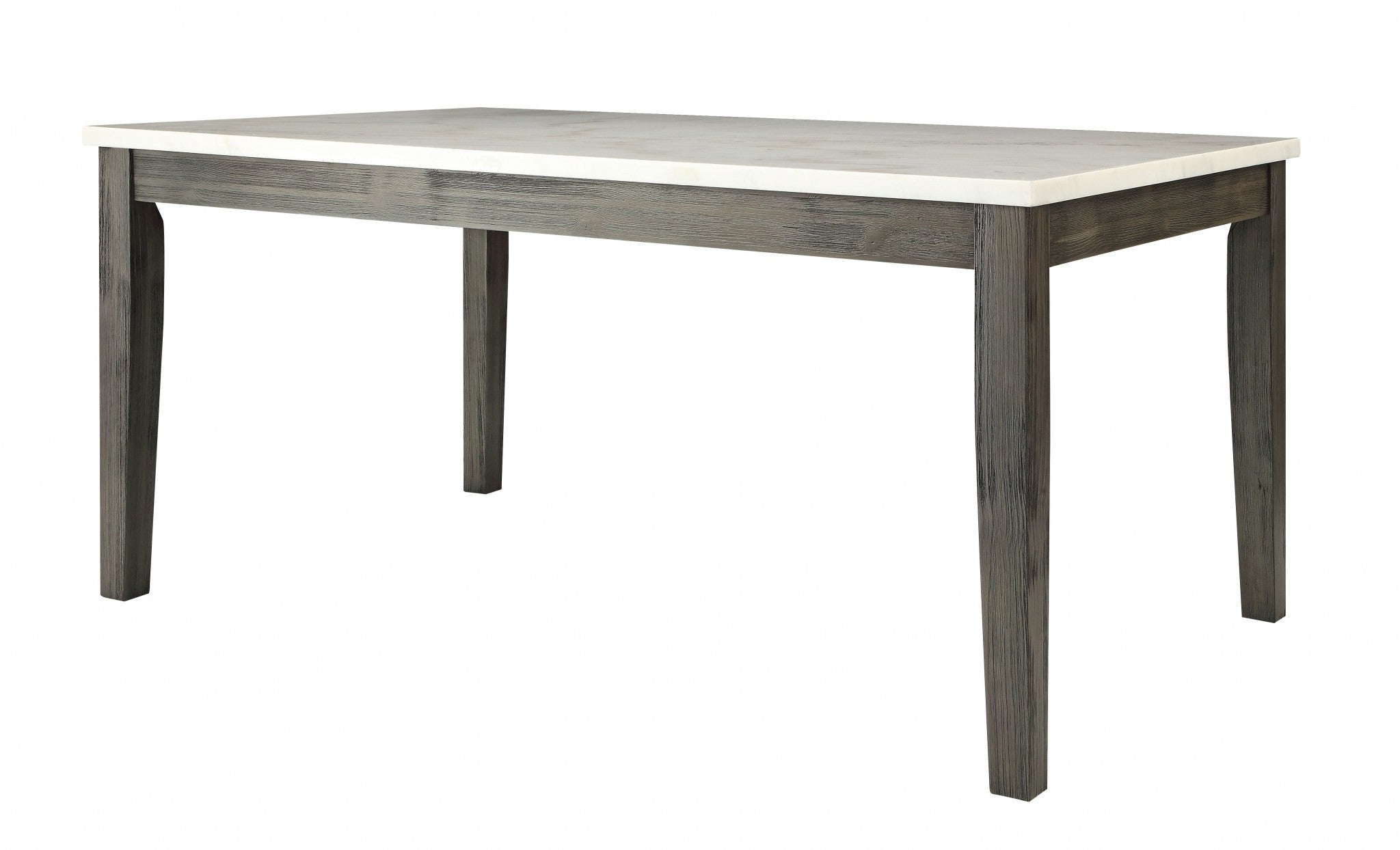 64" White And Gray Marble And Solid Wood Dining Table