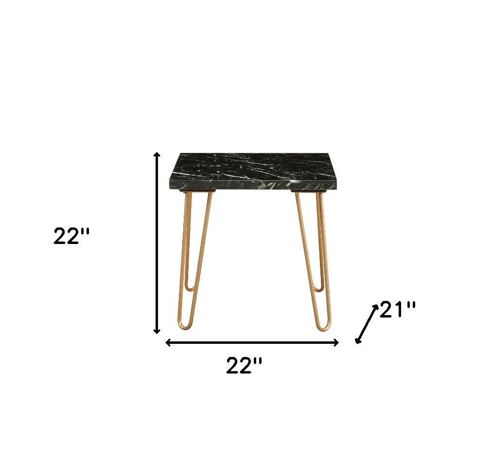 White Marble And Gold Geometric End Table