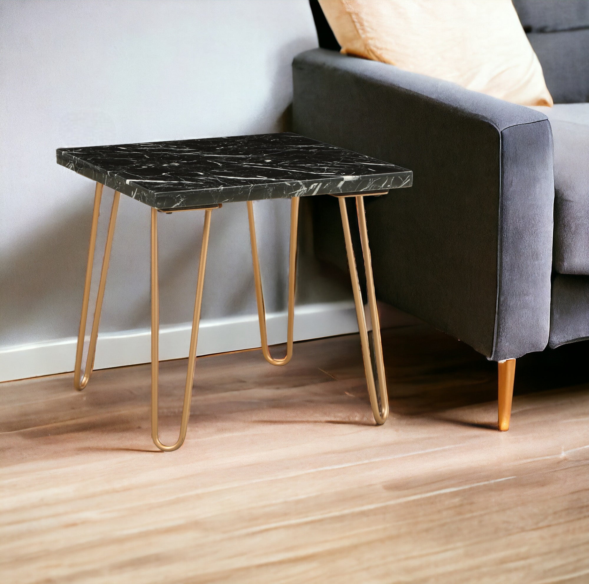 White Marble And Gold Geometric End Table