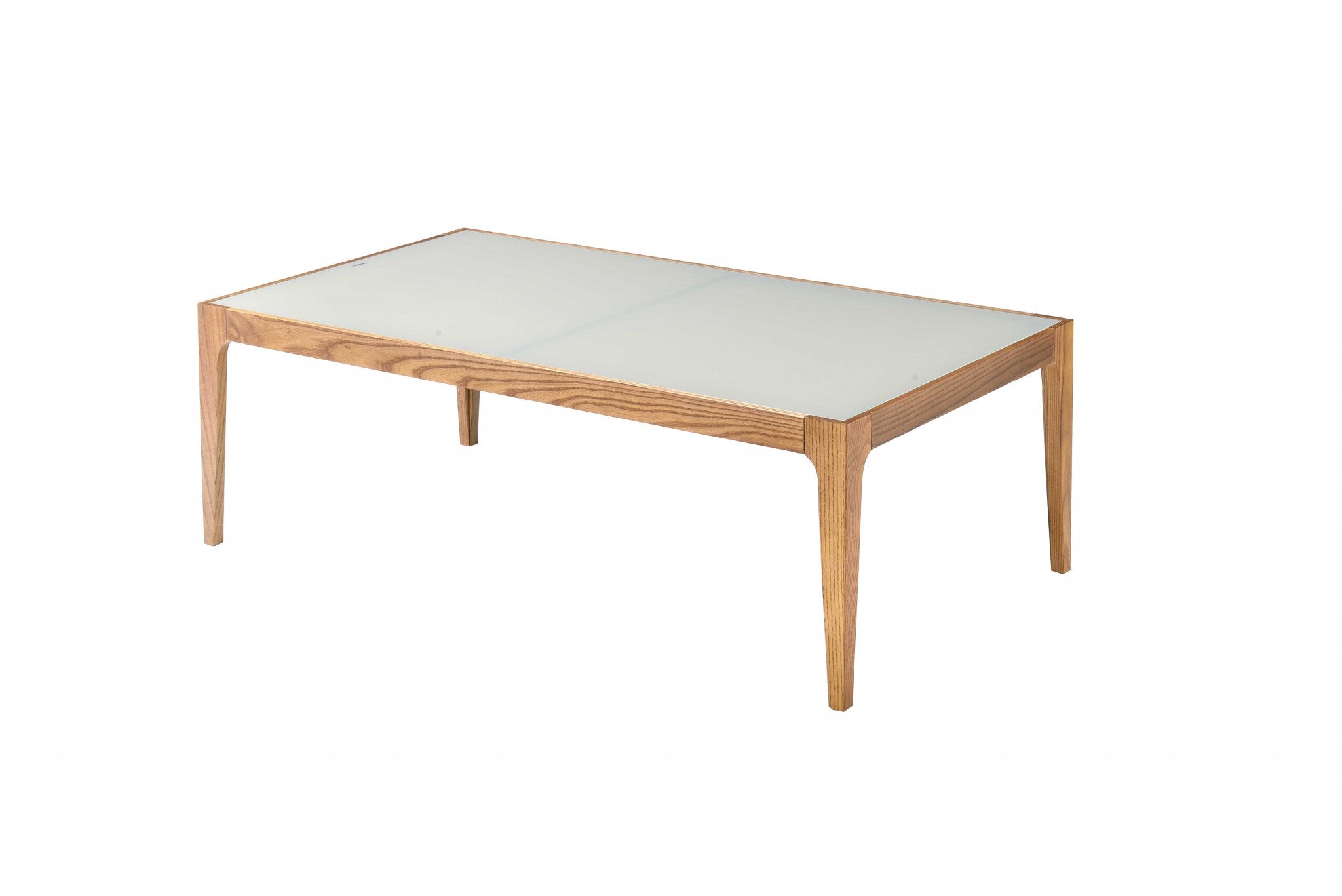 43" Off White And Natural Frosted Glass And Solid Wood Coffee Table