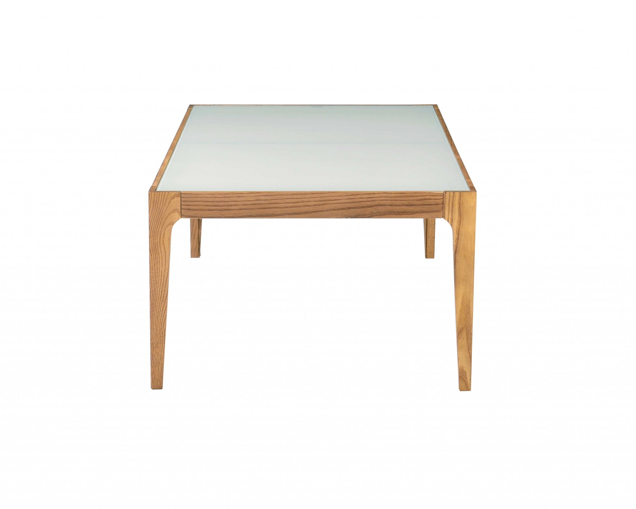 43" Off White And Natural Frosted Glass And Solid Wood Coffee Table