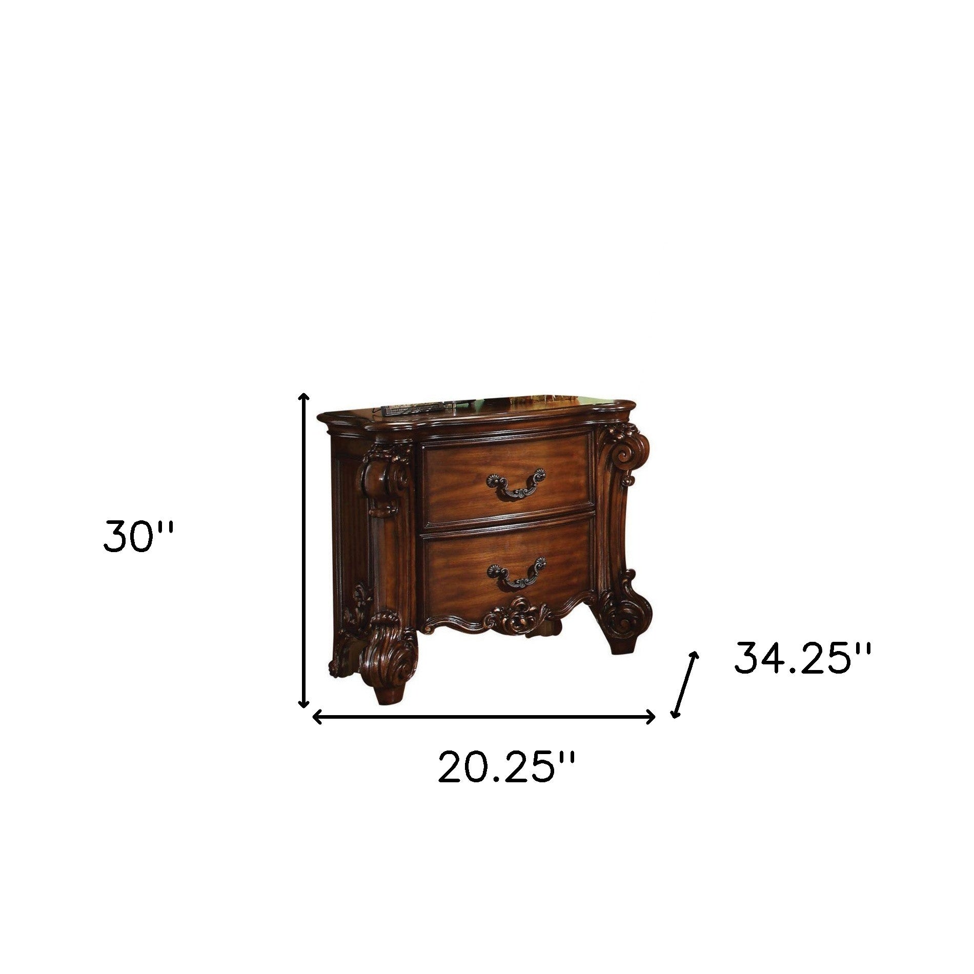 30" Chestnut Two Drawers Solid Wood Nightstand