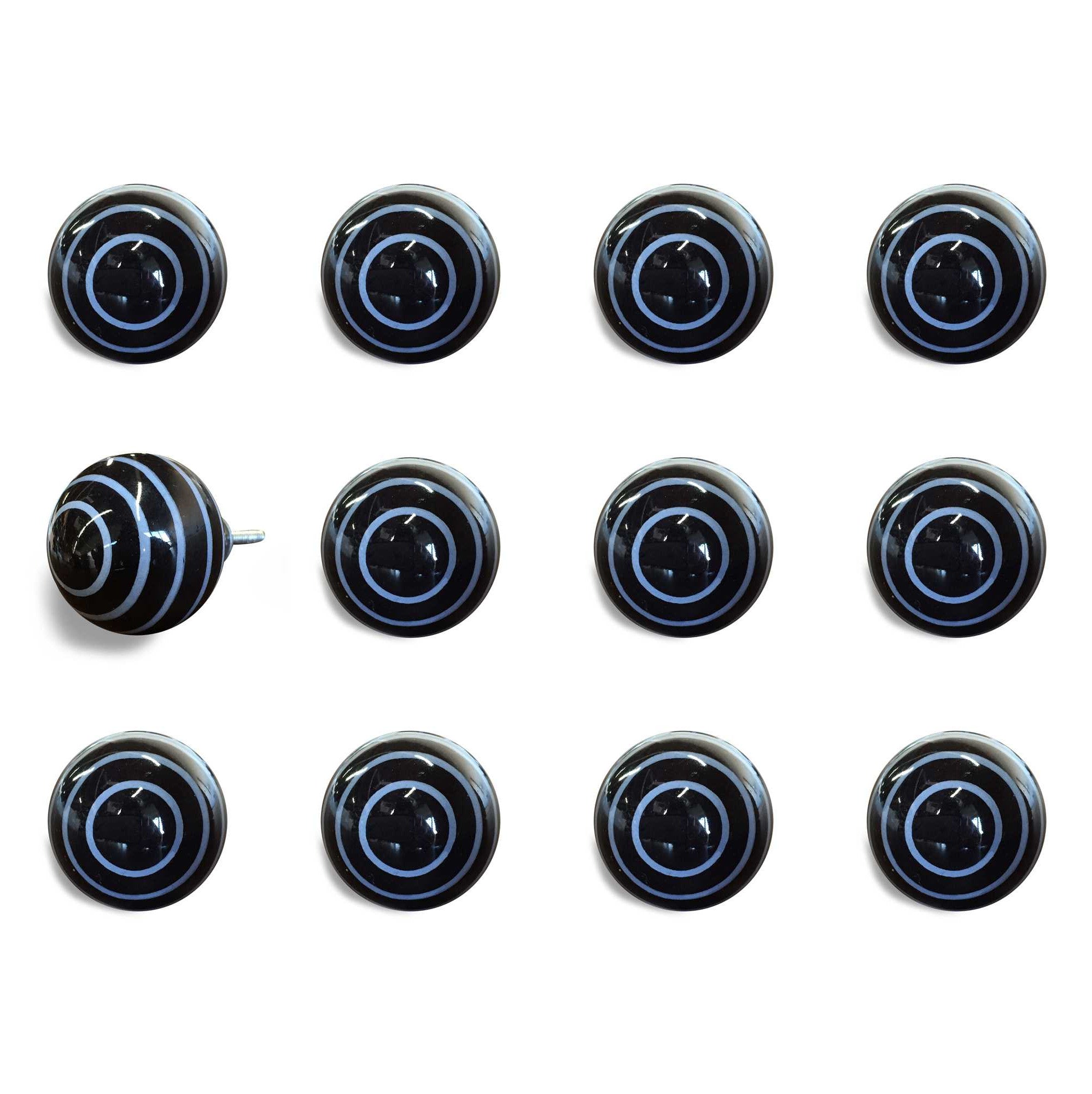 1.5" X 1.5" X 1.5" Black And Light Blue Knobs 12 Pack