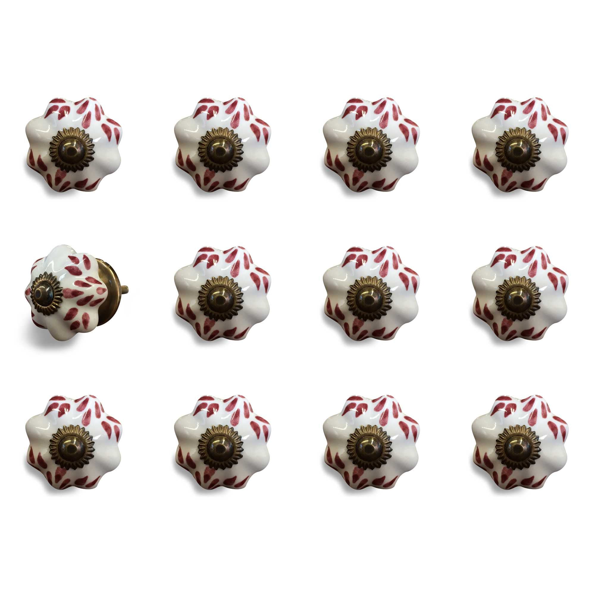 1.5" X 1.5" X 1.5" White Burgundy And Copper Knobs 12 Pack