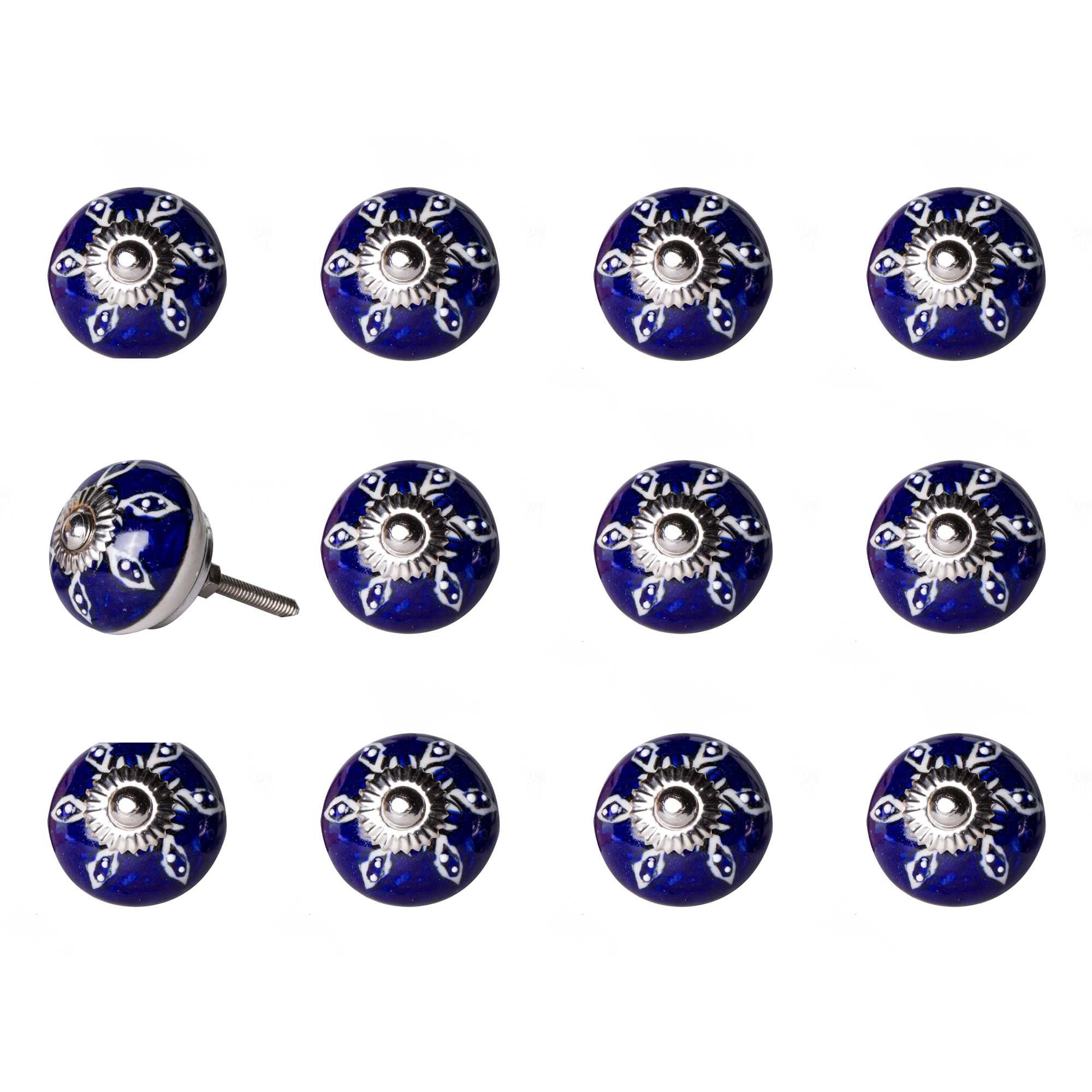 1.5" X 1.5" X 1.5" Navy White And Silver  Knobs 12 Pack