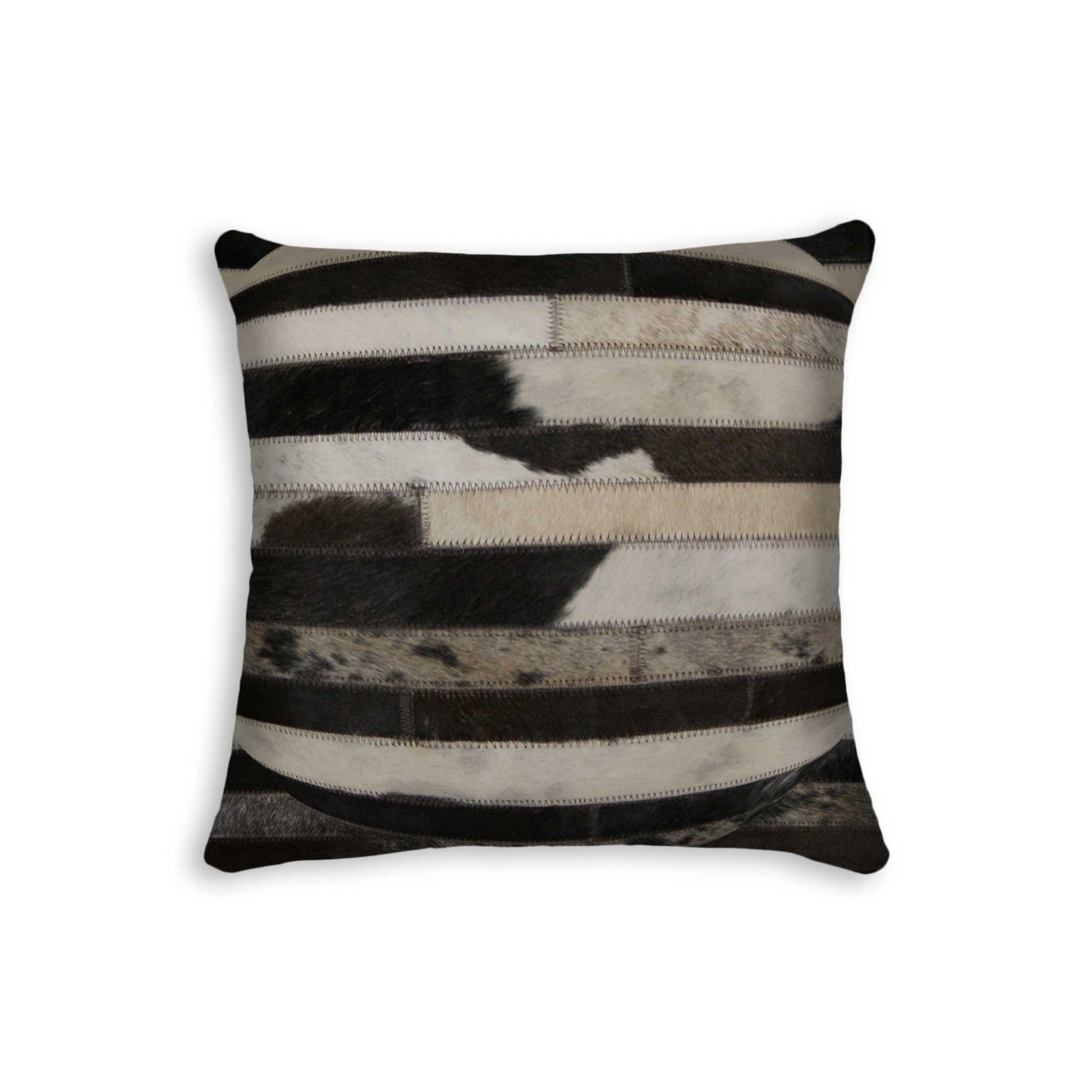 18" Black and White Cowhide Throw Pillow