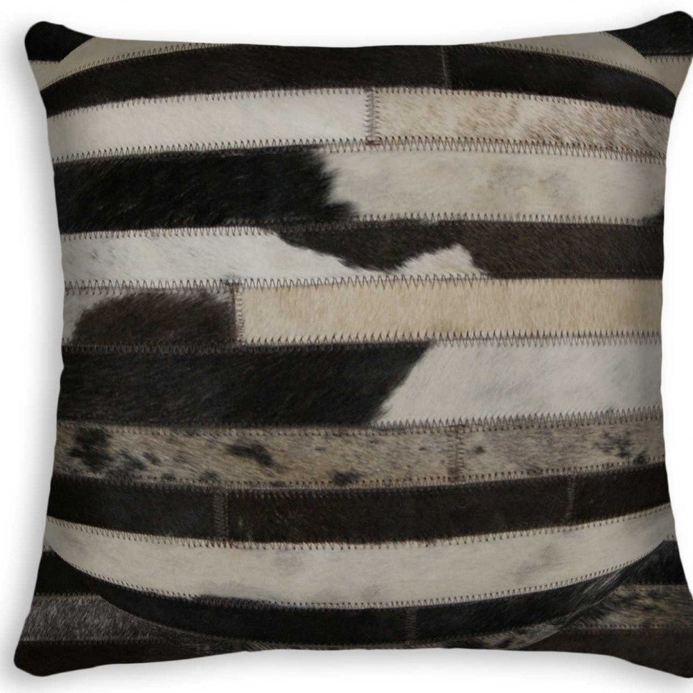 18" Black and White Cowhide Throw Pillow