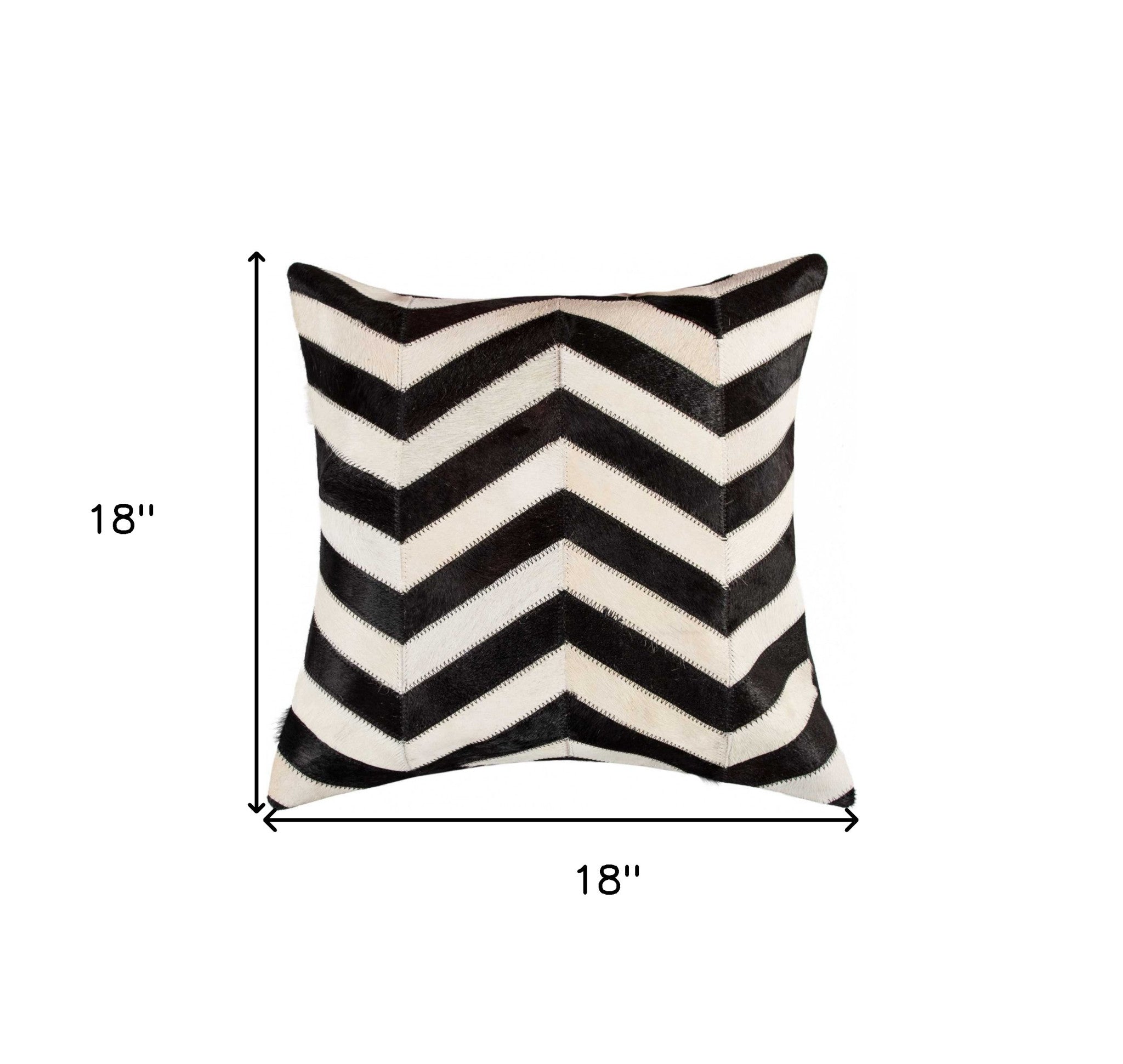 18" Black and Off White Cowhide Throw Pillow