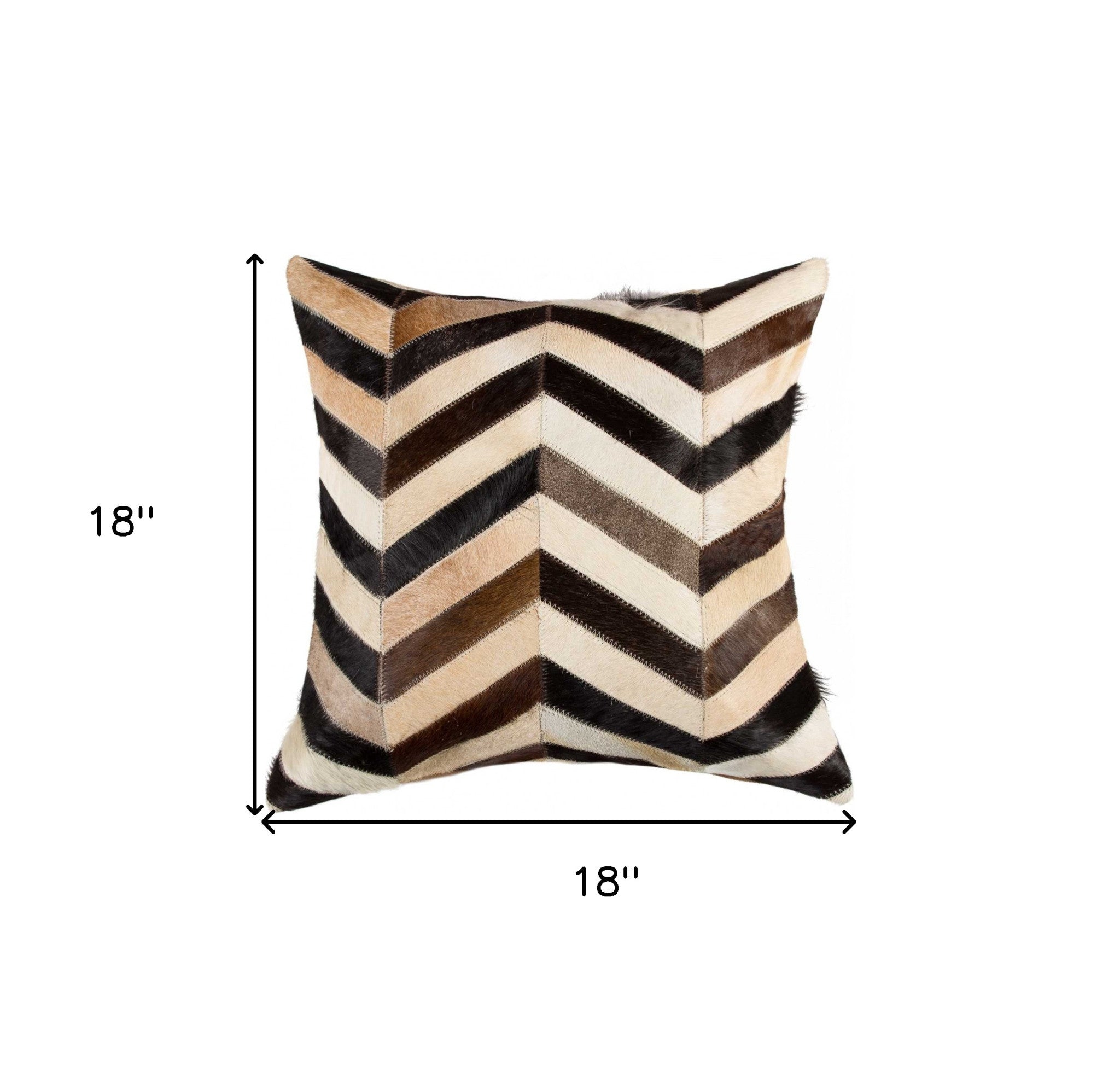 18" Brown Black and White Chevron Cowhide Throw Pillow