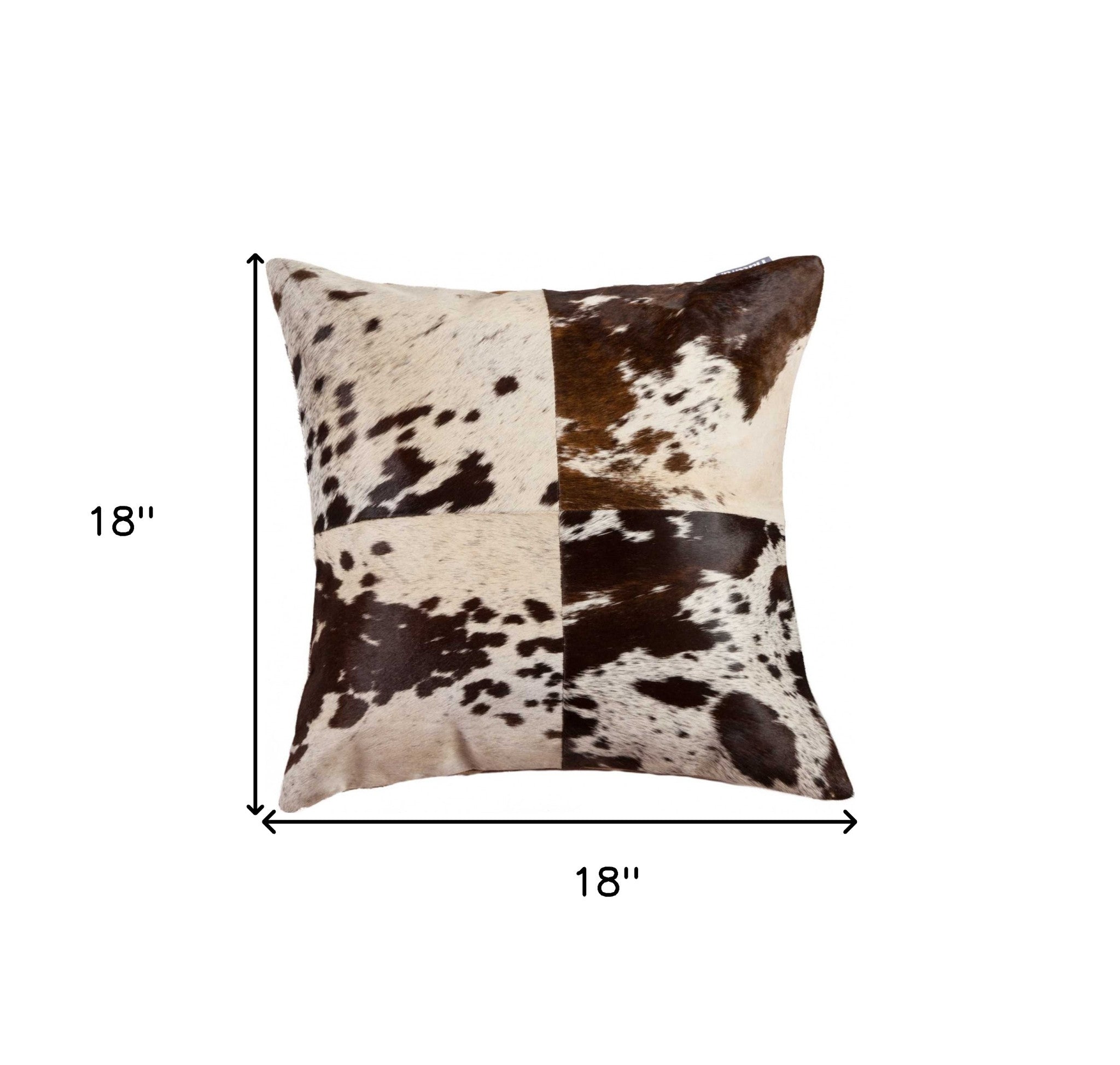 18" X 18" White and Brown Cowhide Pillow