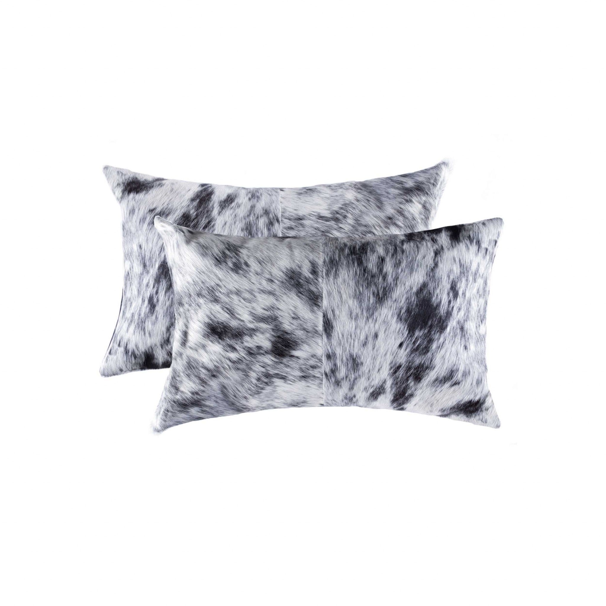 Set of Two 12" X 20" Black Cowhide Throw Pillow