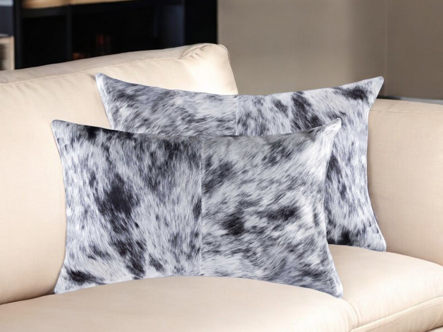 Set of Two 12" X 20" Black Cowhide Throw Pillow