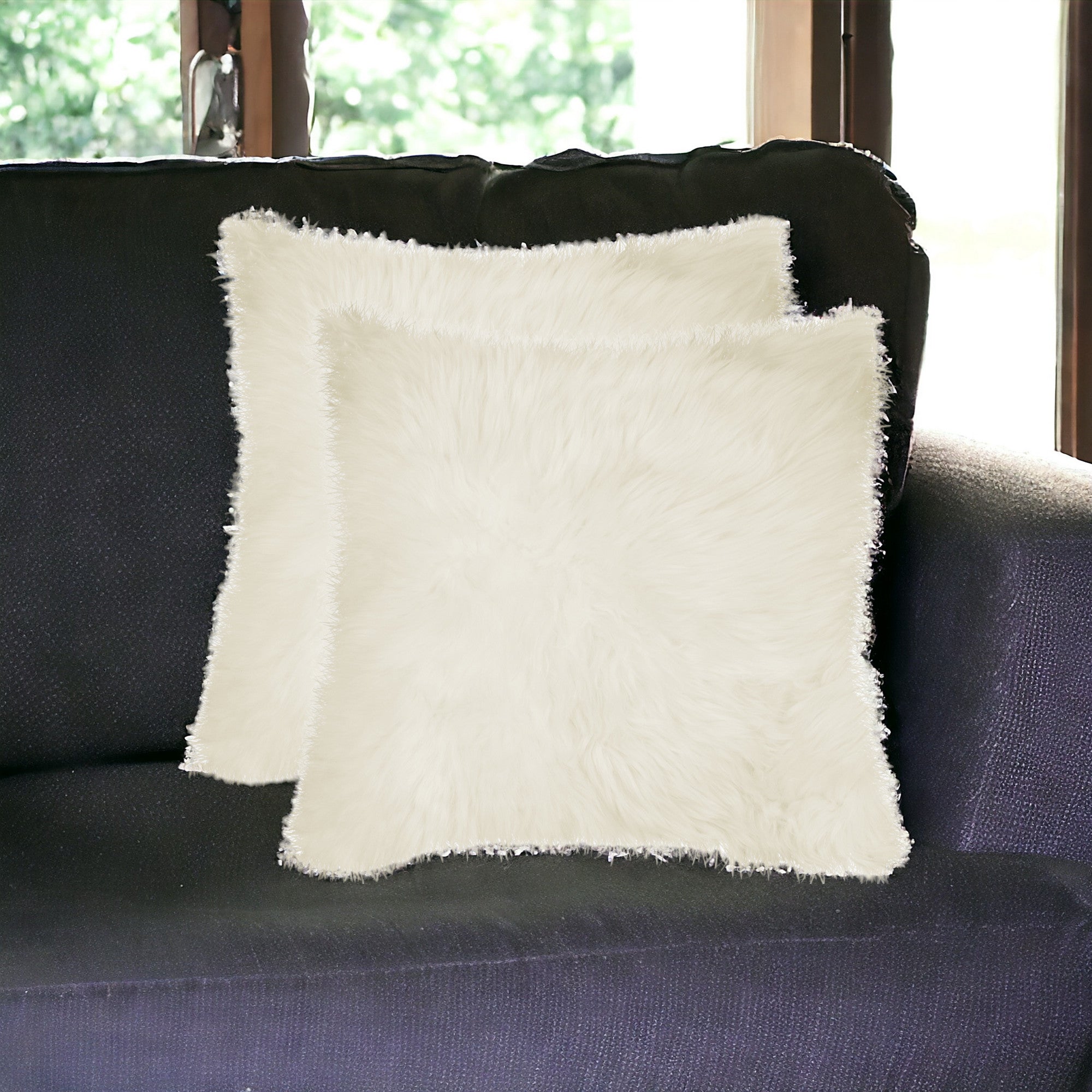 18" X 18" Natural Sheepskin Fur Set Of 2 Pillow