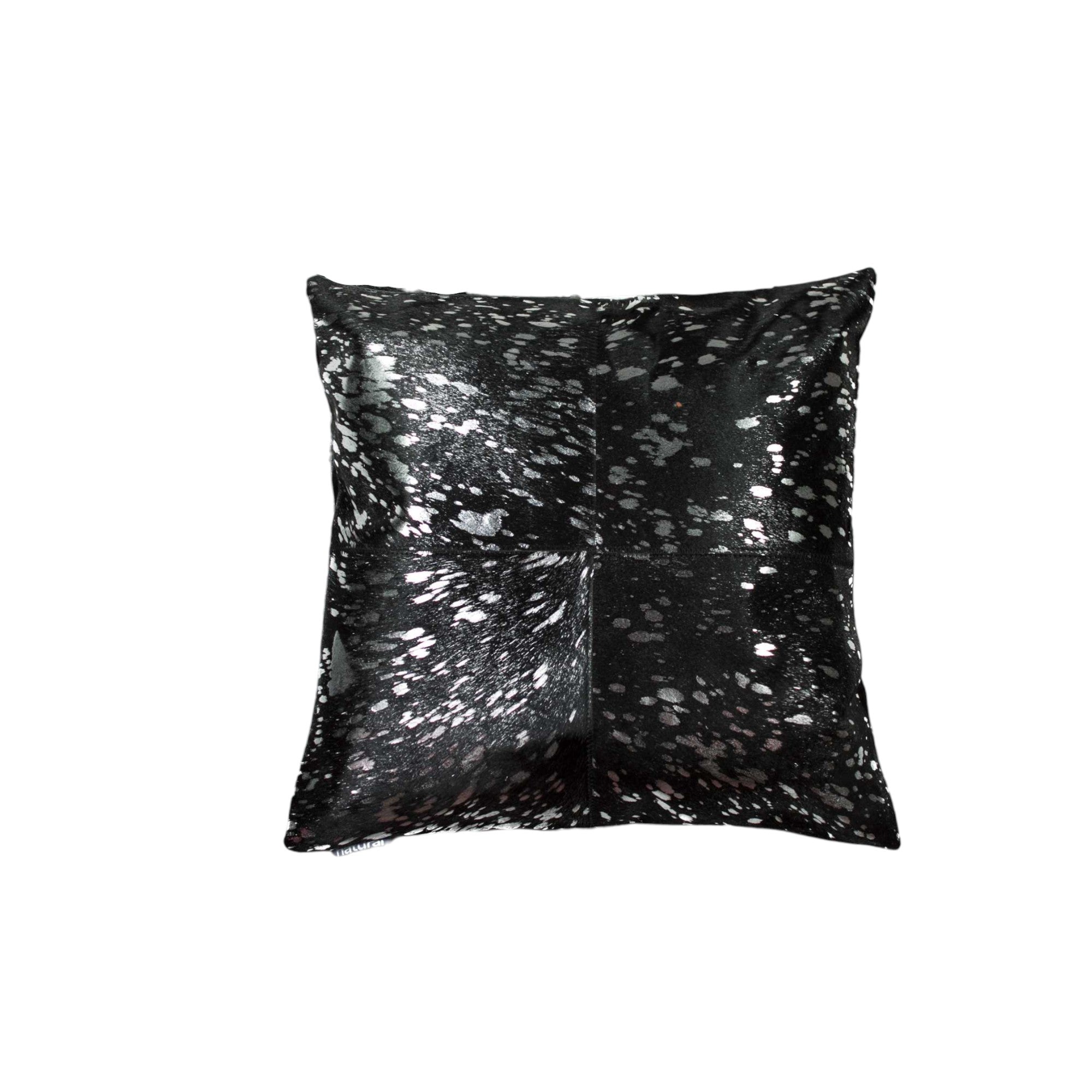 Set of Two 18" Black and Silver Cowhide Throw Pillow