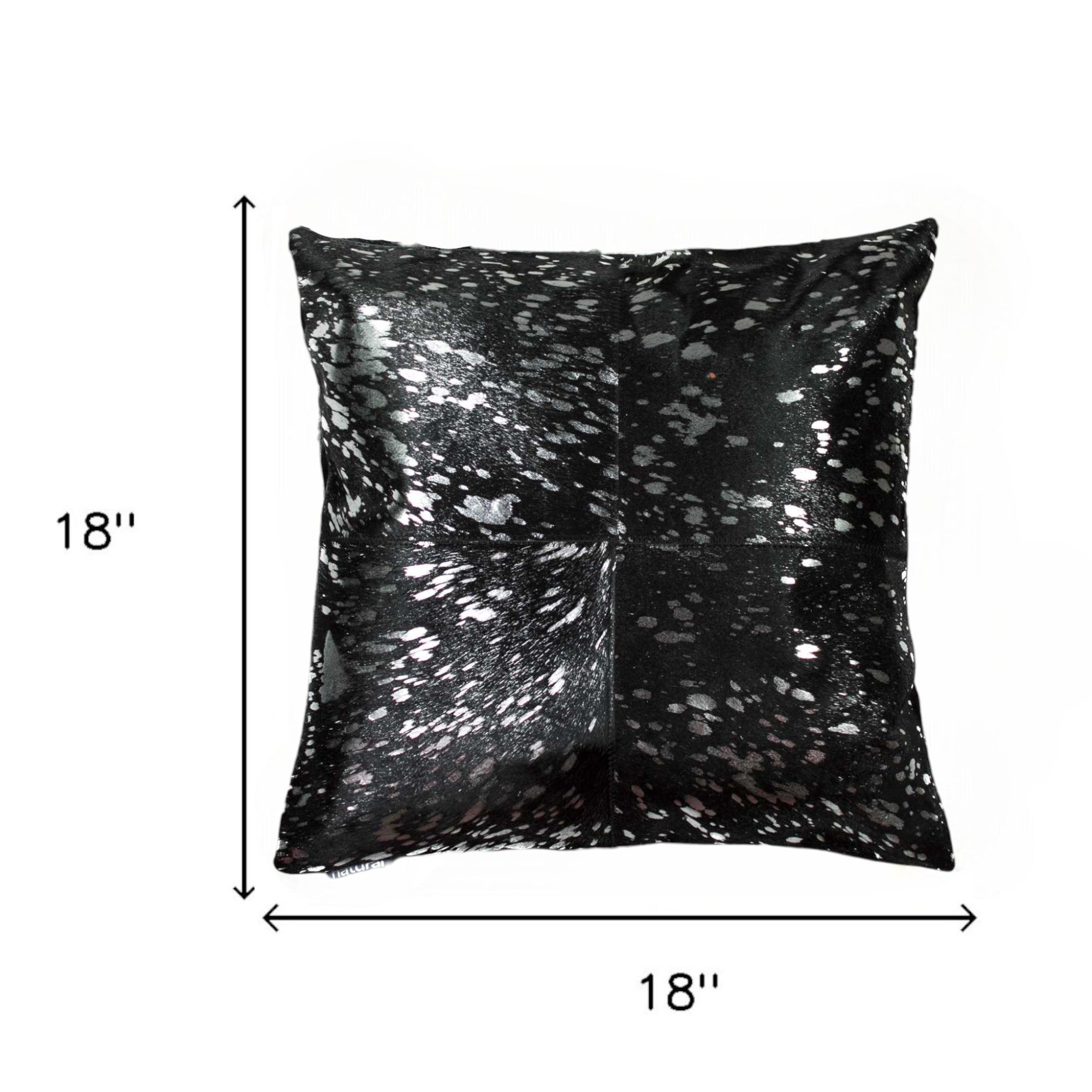 Set of Two 18" Black and Silver Cowhide Throw Pillow