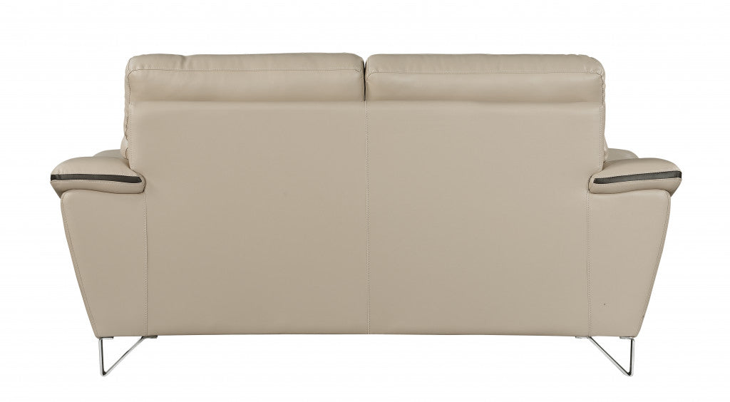 69" Beige And Silver Faux Leather Love Seat