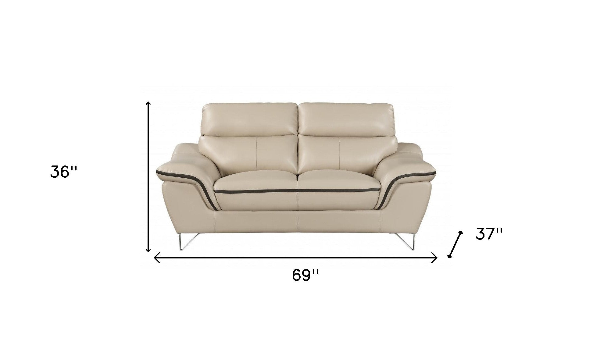 69" Beige And Silver Faux Leather Love Seat