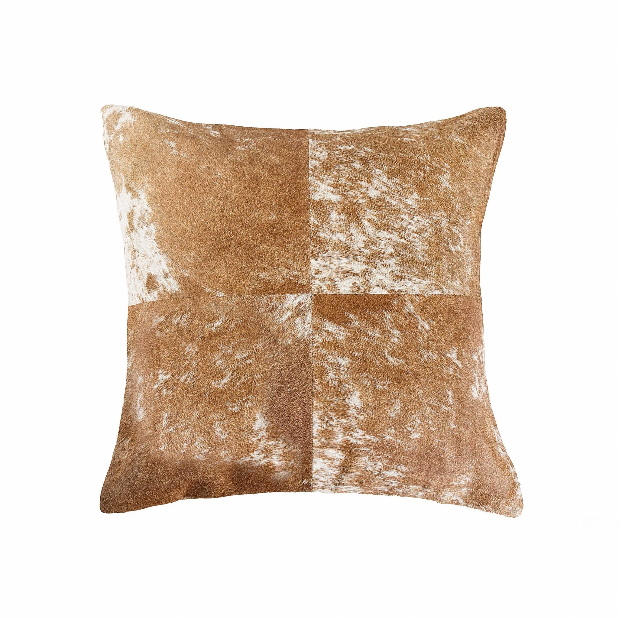 18" Brown and White Cowhide Throw Pillow