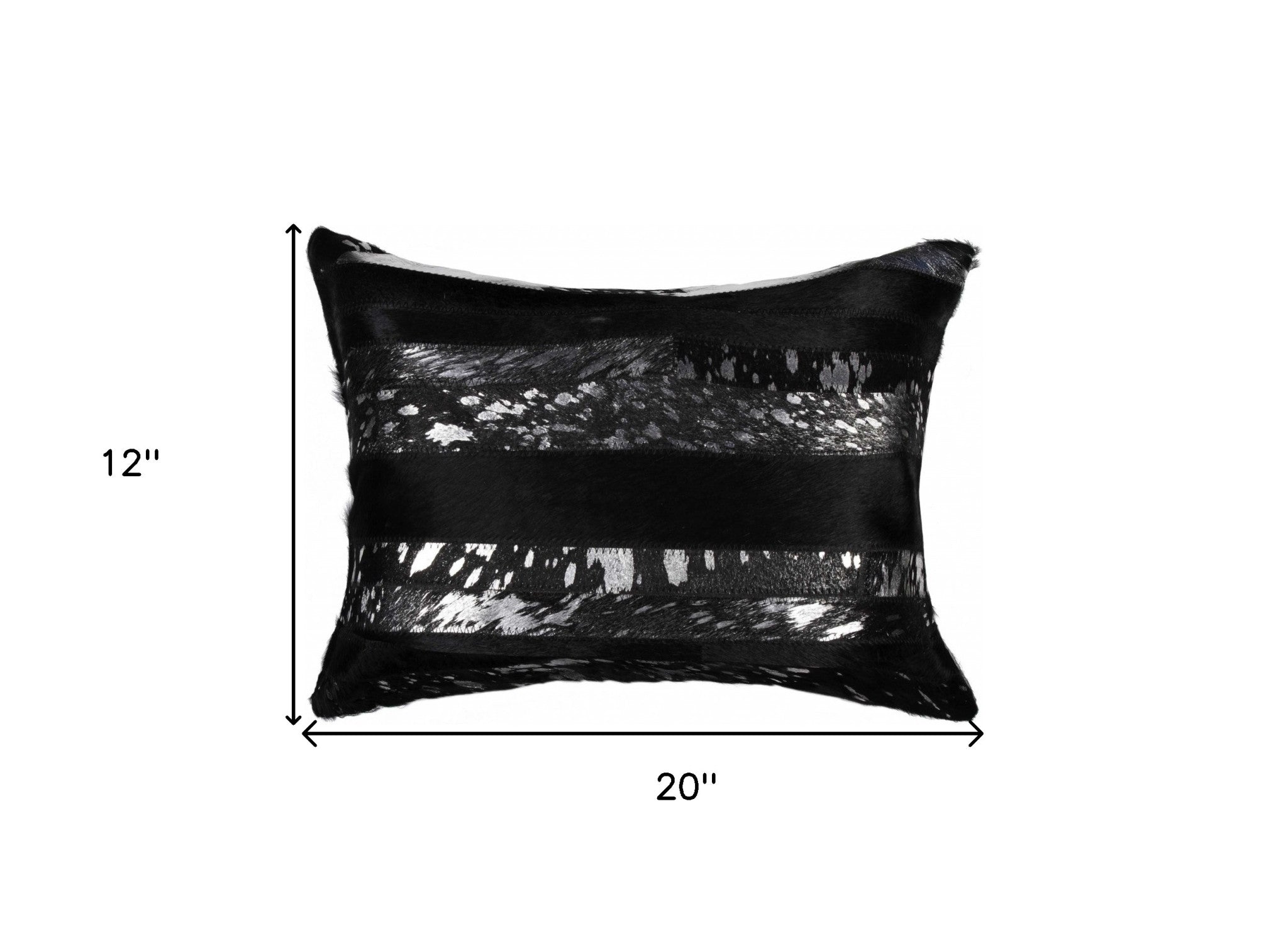 12" X 20" Black and Silver Cowhide Throw Pillow