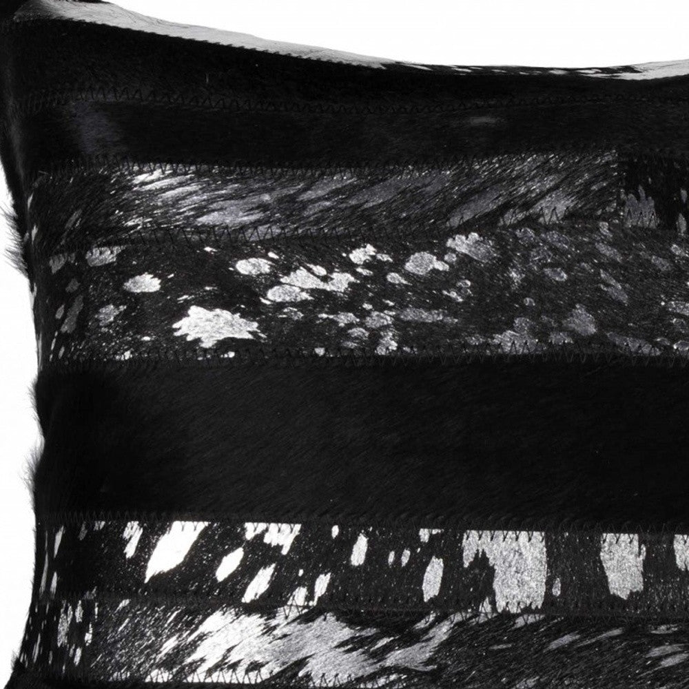 12" X 20" Black and Silver Cowhide Throw Pillow