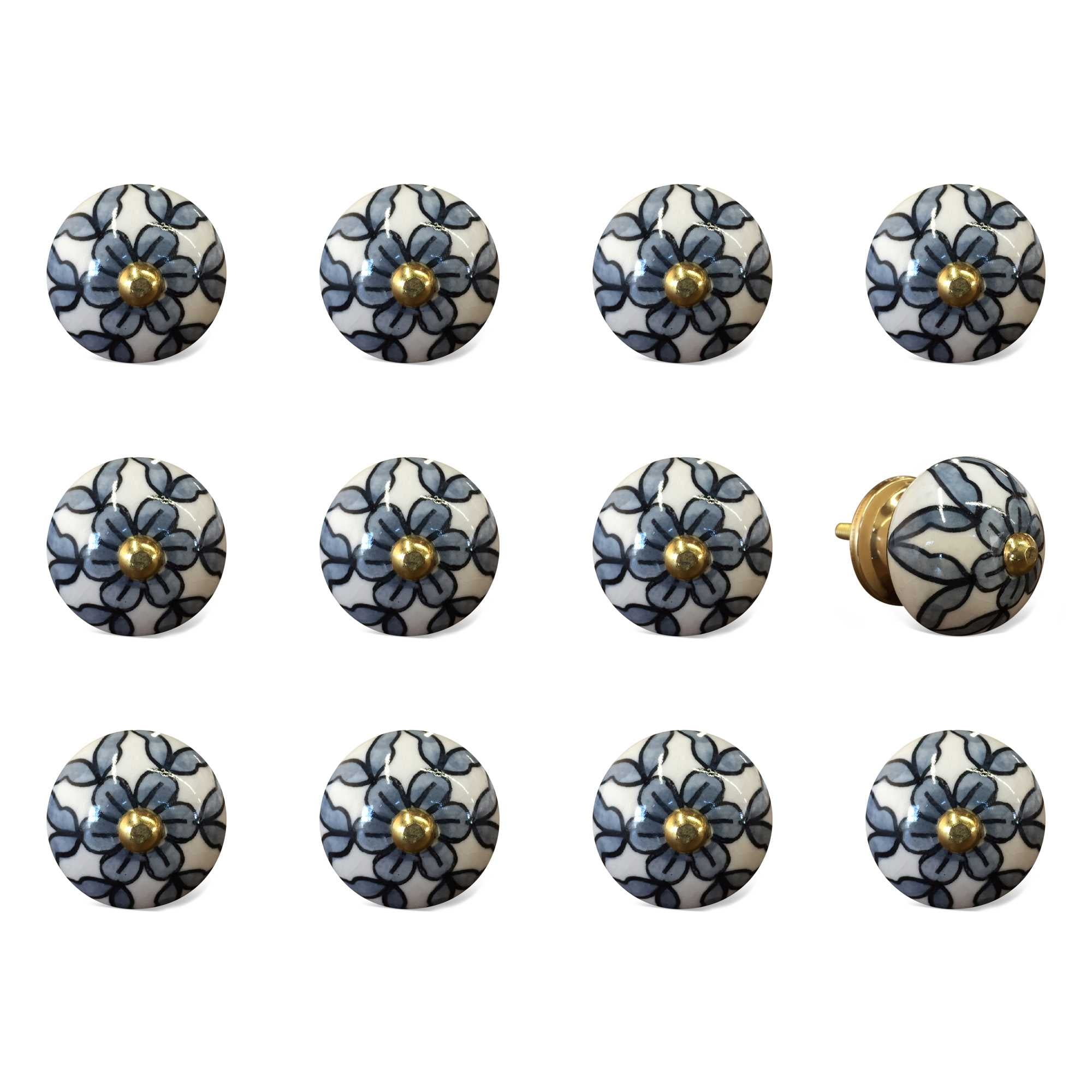 1.5" X 1.5" X 1.5" White Blue And Black  Knobs 12 Pack