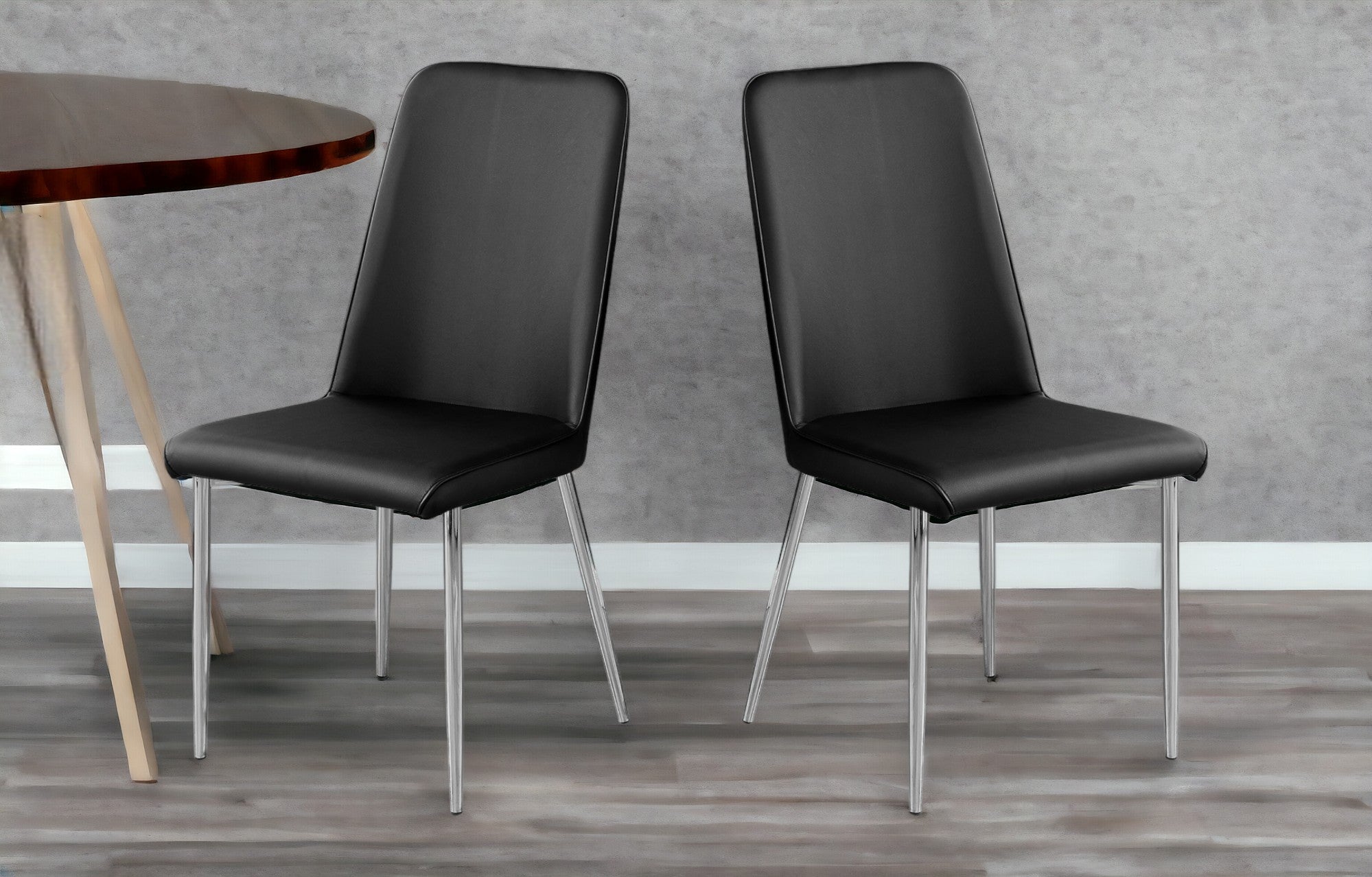 Set of Two Gray And Silver Upholstered Faux Leather Dining Side Chairs