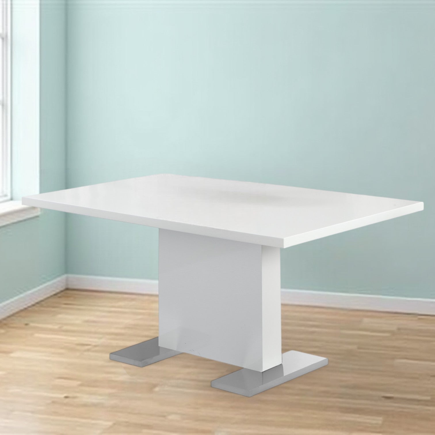 59" White And Gray Metal Pedestal Base Dining Table