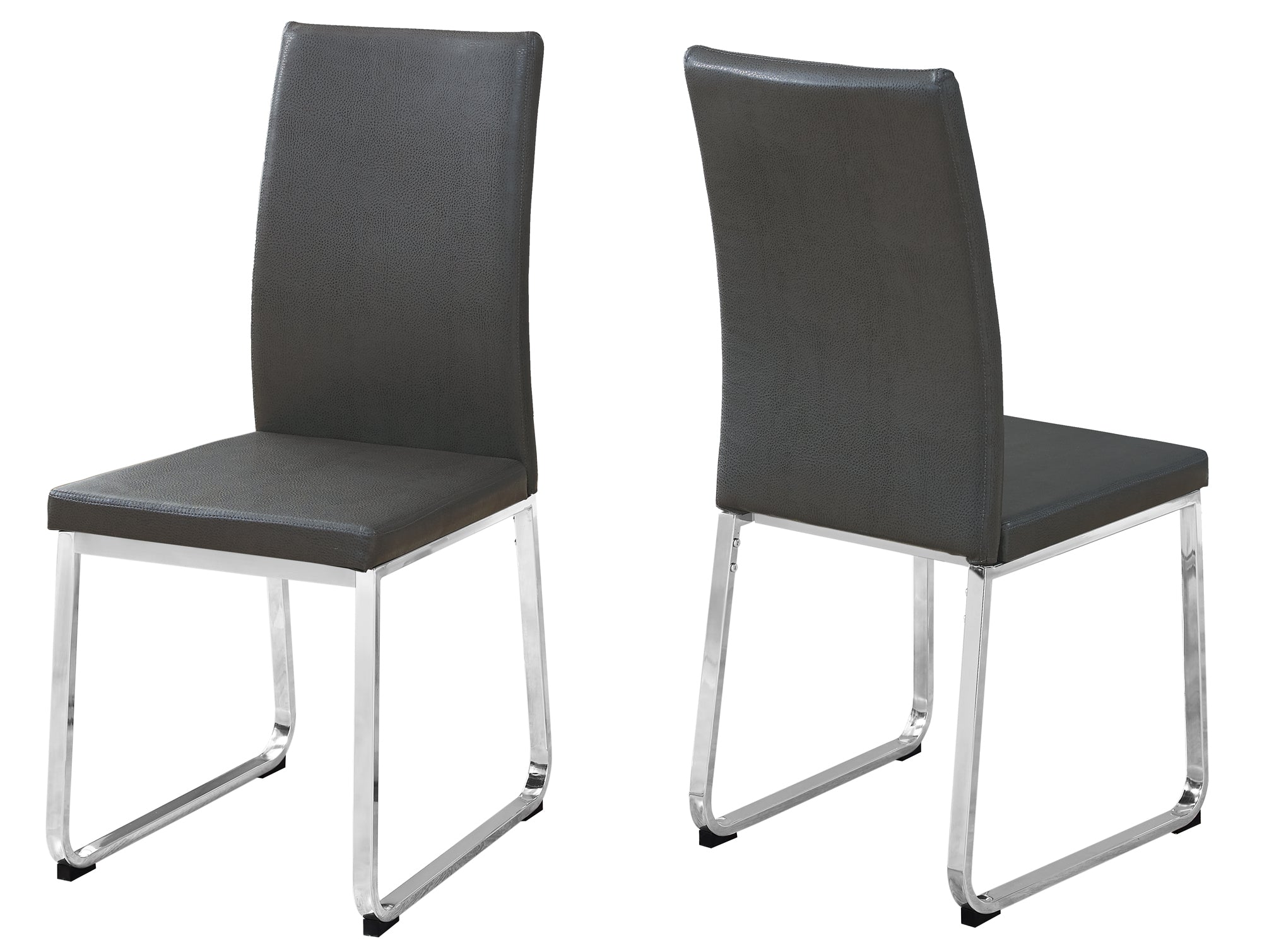 Set of Two Gray And Silver Upholstered Faux Leather Dining Side Chairs